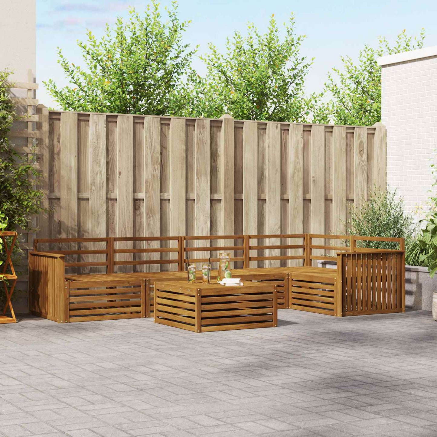 Utendørs sofa-sett 6 pcs Naturlig Solid akasietre vidaXL