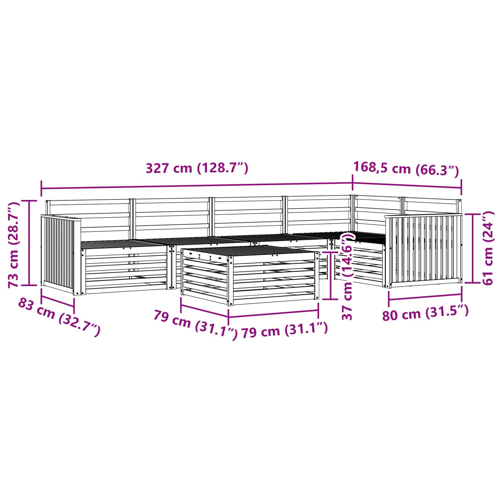 Utendørs sofa-sett 6 pcs Naturlig Solid akasietre vidaXL