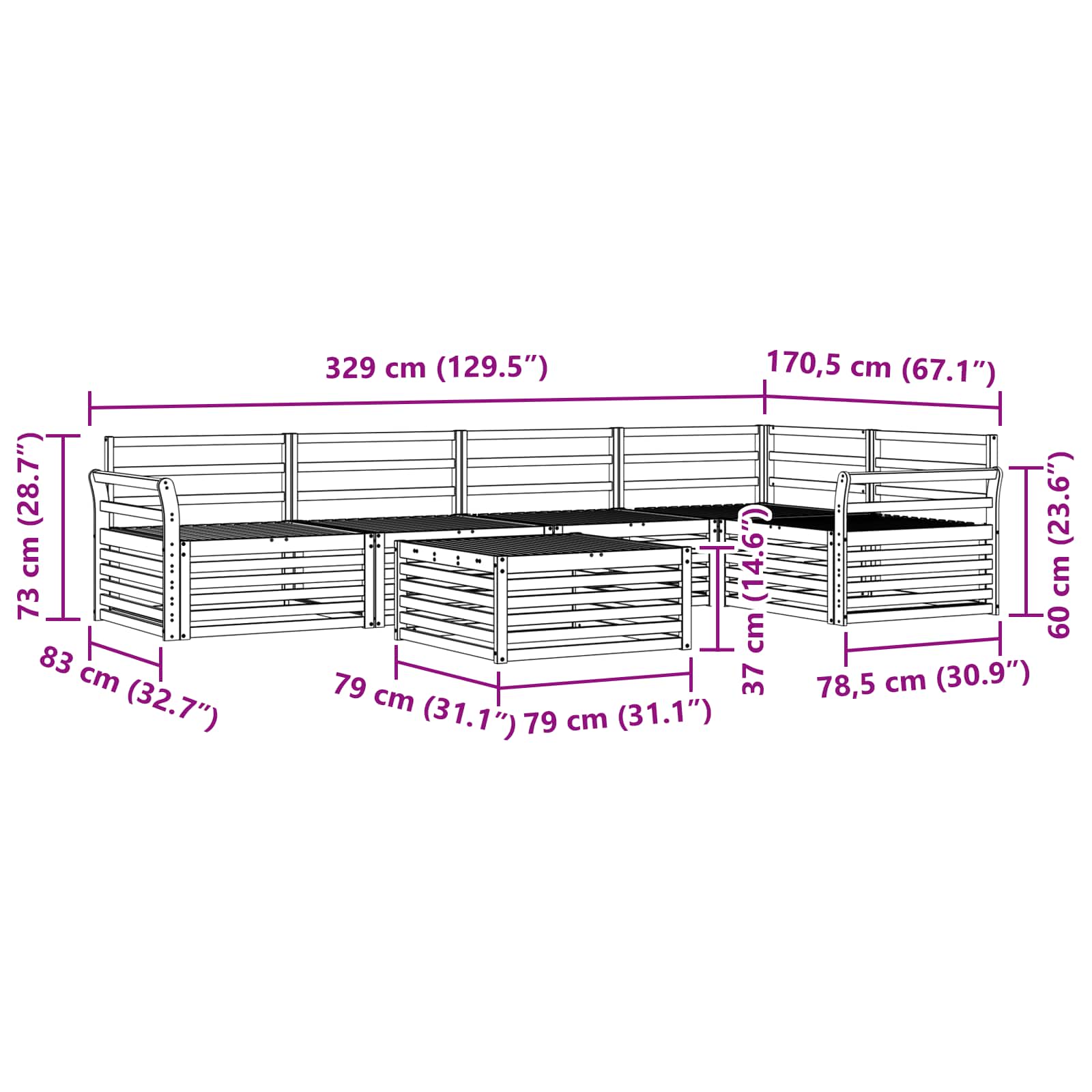 Utendørs sofa-sett 6 pcs Naturlig Solid akasietre vidaXL