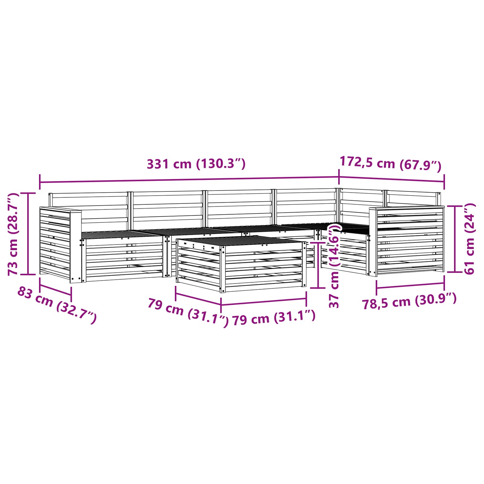 Utendørs sofa-sett 6 pcs Naturlig Solid akasietre vidaXL
