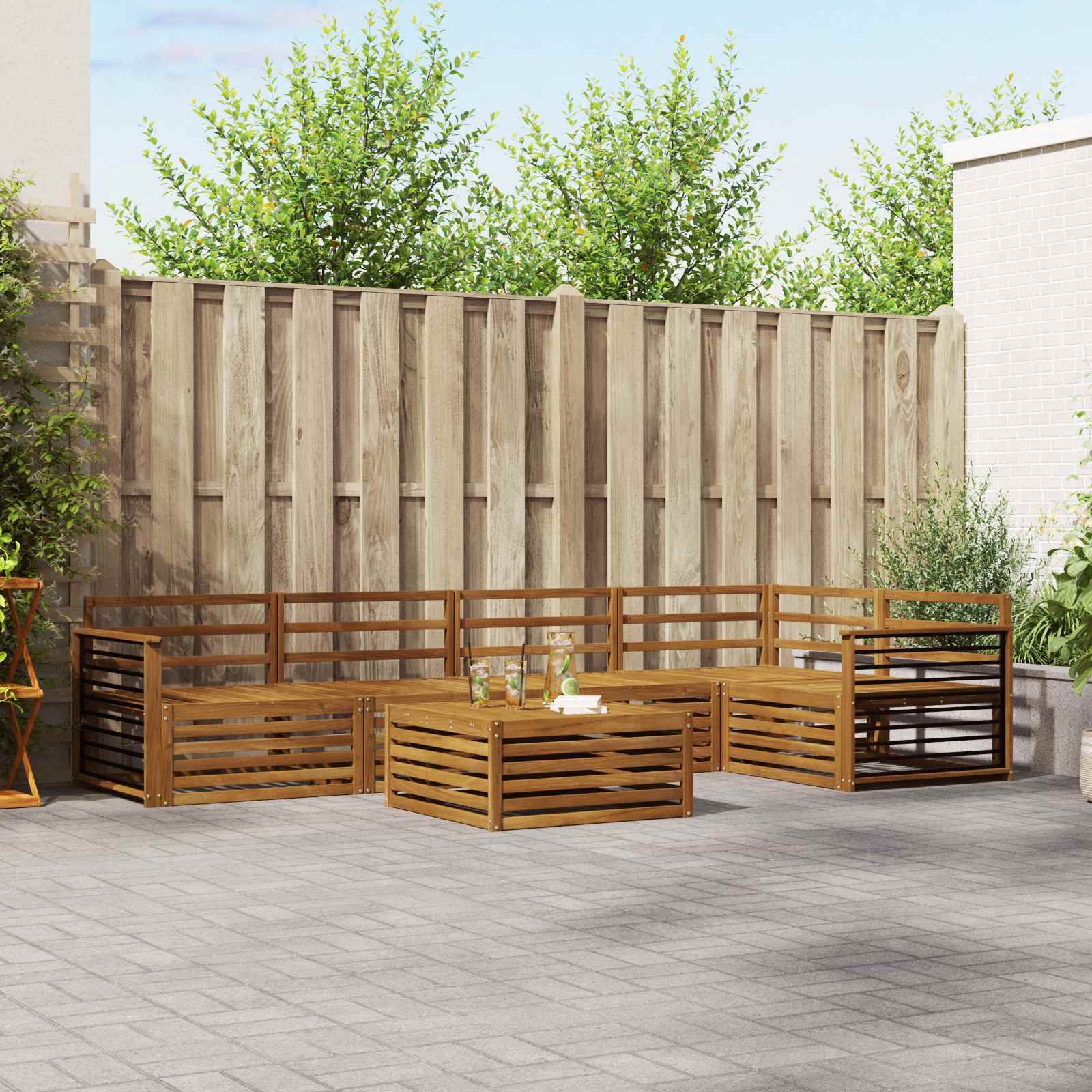 Utendørs sofa-sett 6 pcs Naturlig Solid akasietre vidaXL