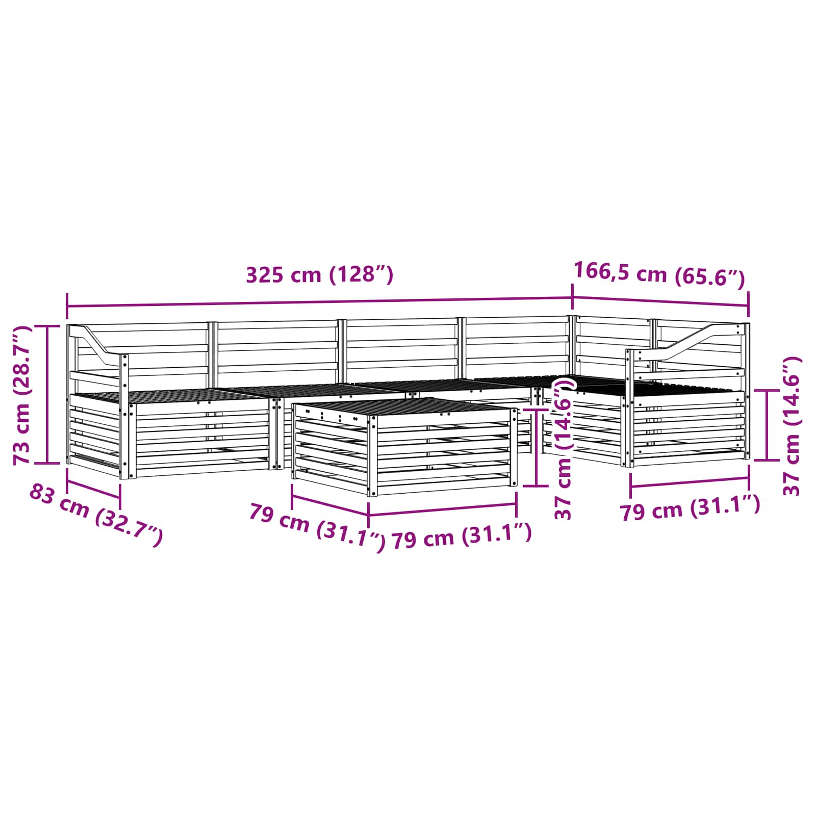 Utendørs sofa-sett 6 pcs Naturlig Solid akasietre vidaXL