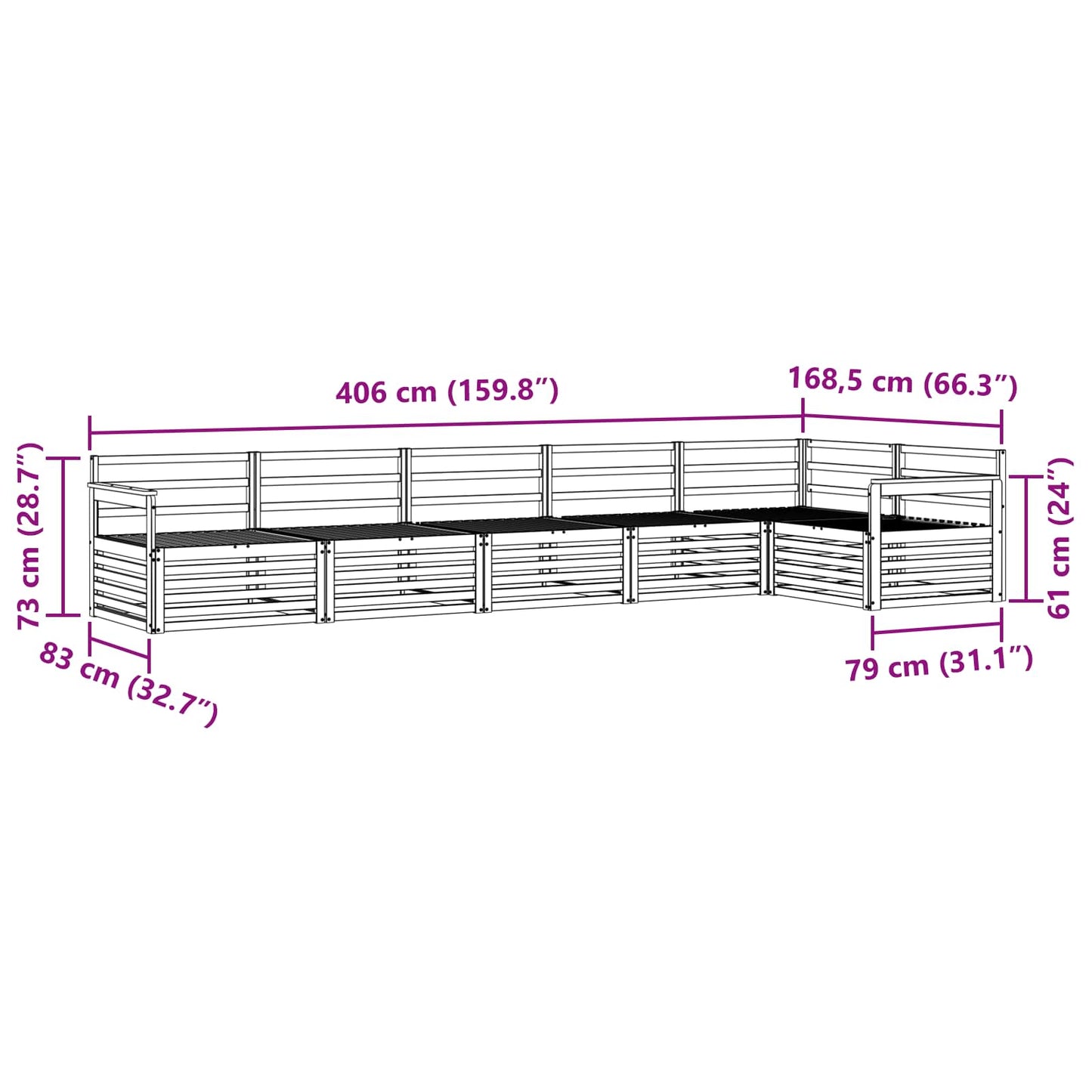 Utendørs sofa-sett 6 pcs Naturlig Solid akasietre
