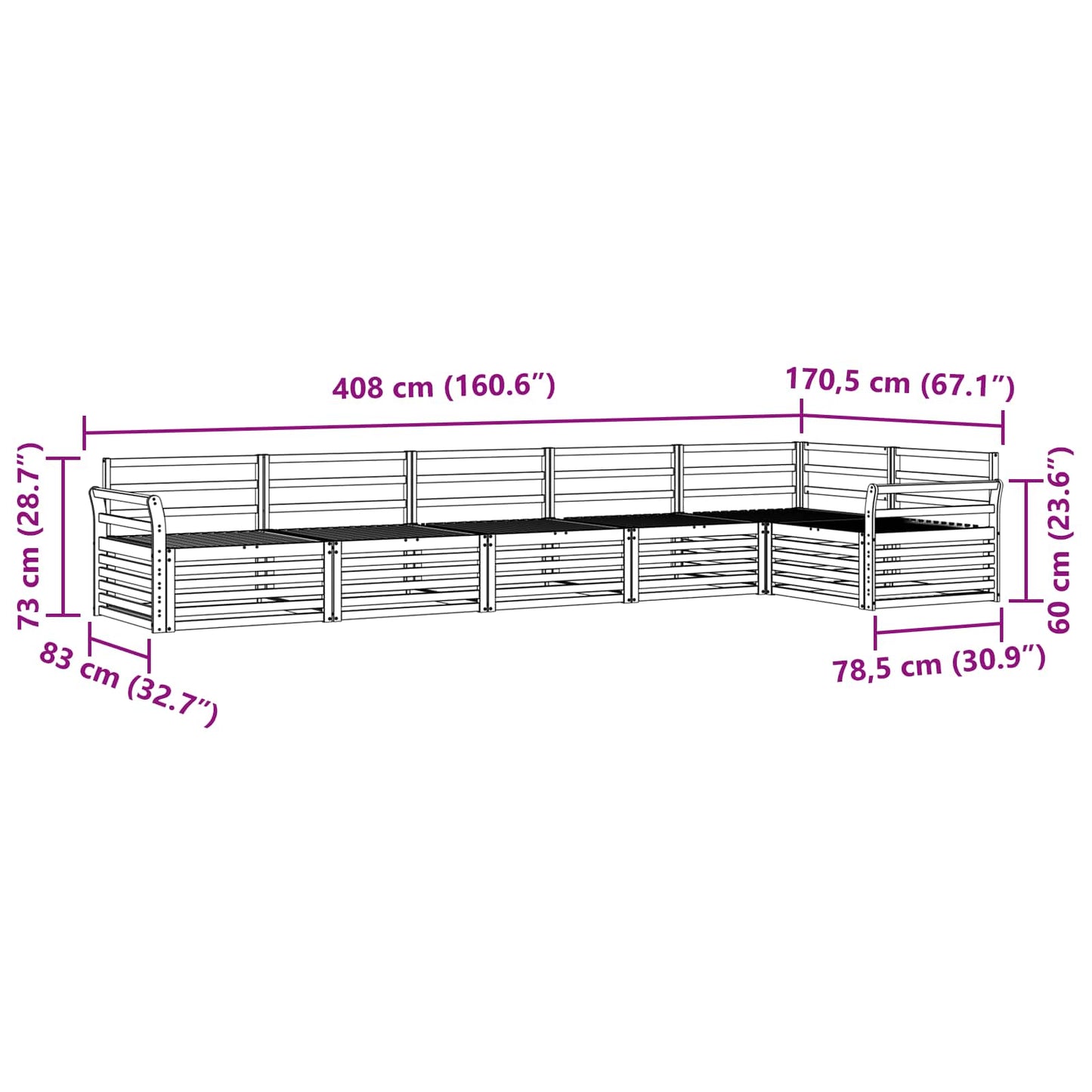 Utendørs sofa-sett 6 pcs Naturlig Solid akasietre