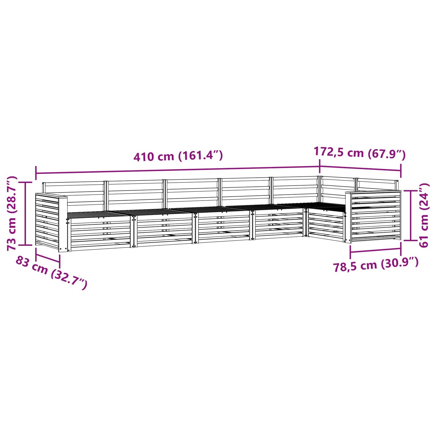 Utendørs sofa-sett 6 pcs Naturlig Solid akasietre