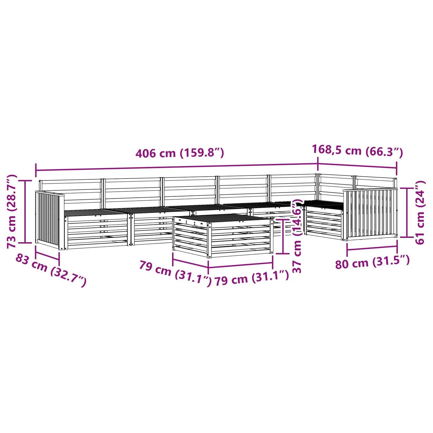 Utendørs sofa-sett 7 pcs Naturlig
