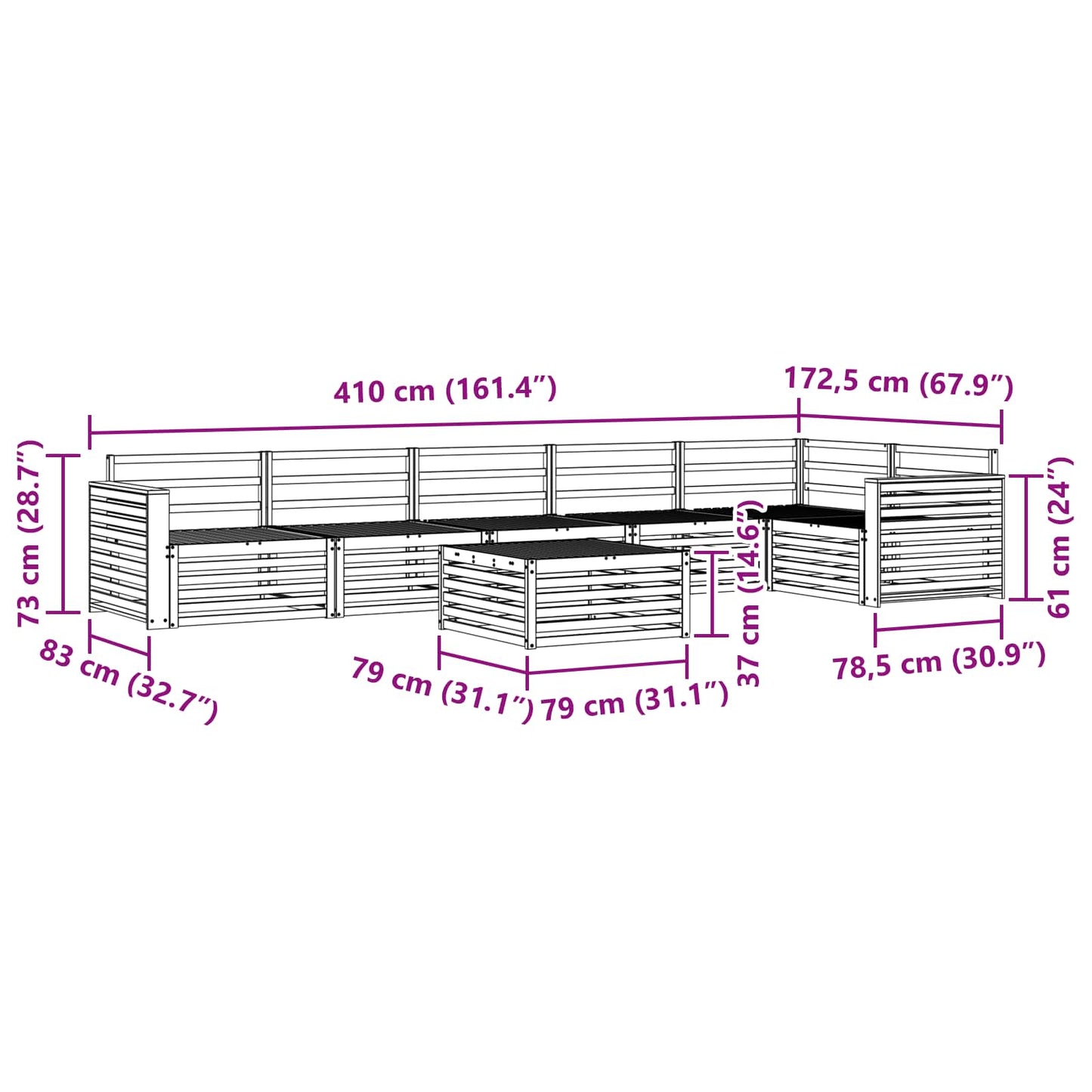 Utendørs sofa-sett 7 pcs Naturlig