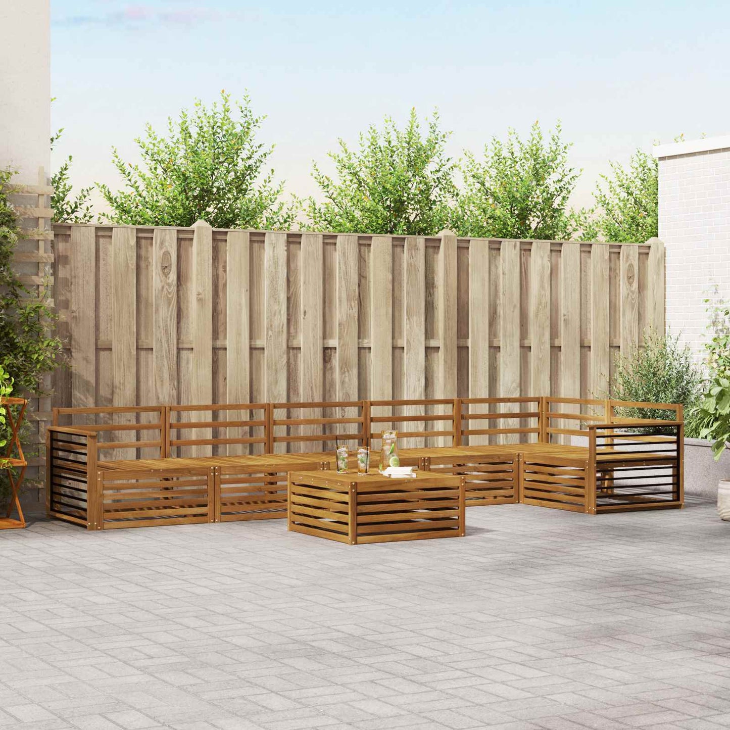 Utendørs sofa-sett 7 pcs Naturlig Solid akasietre
