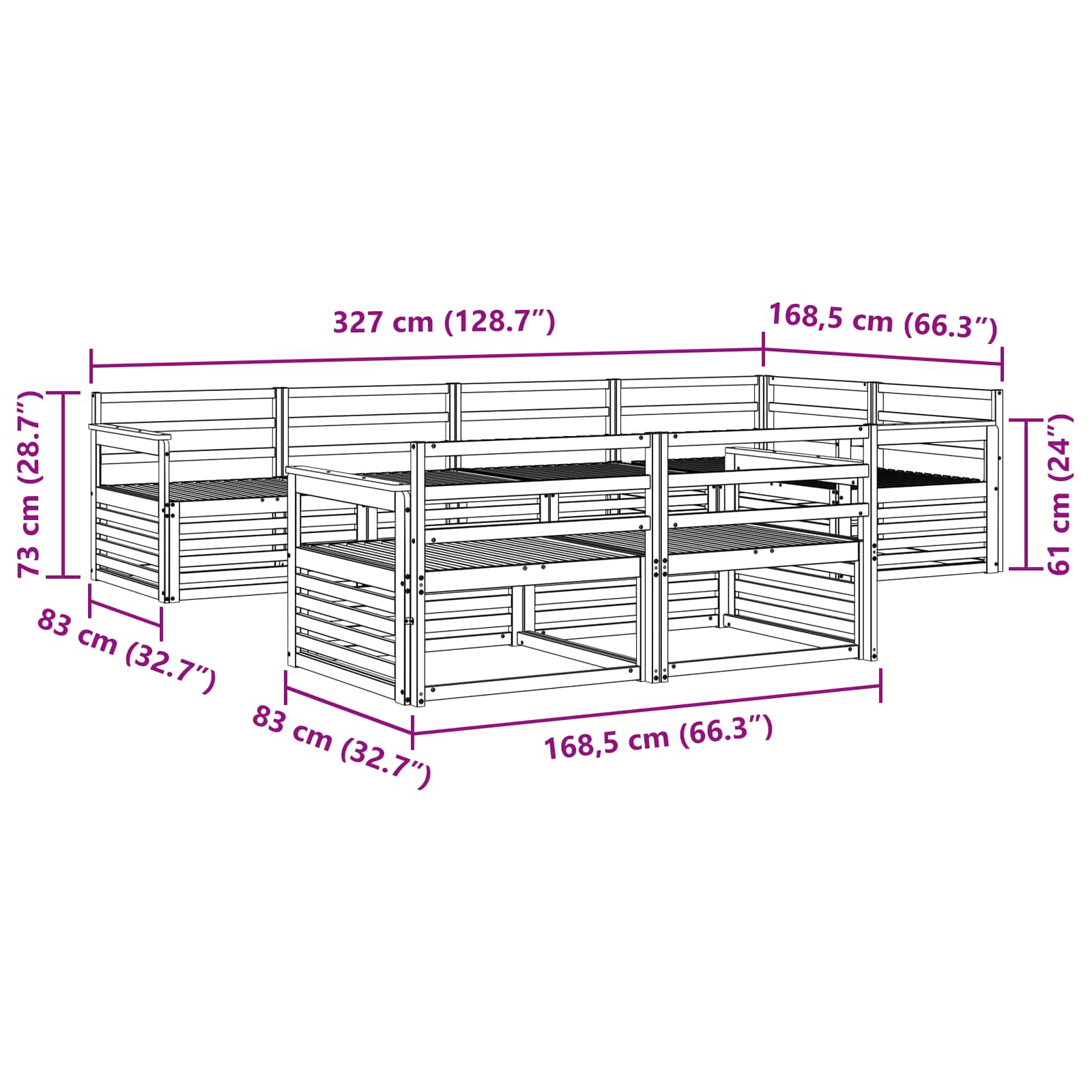Utendørs sofa-sett 7 pcs Naturlig vidaXL