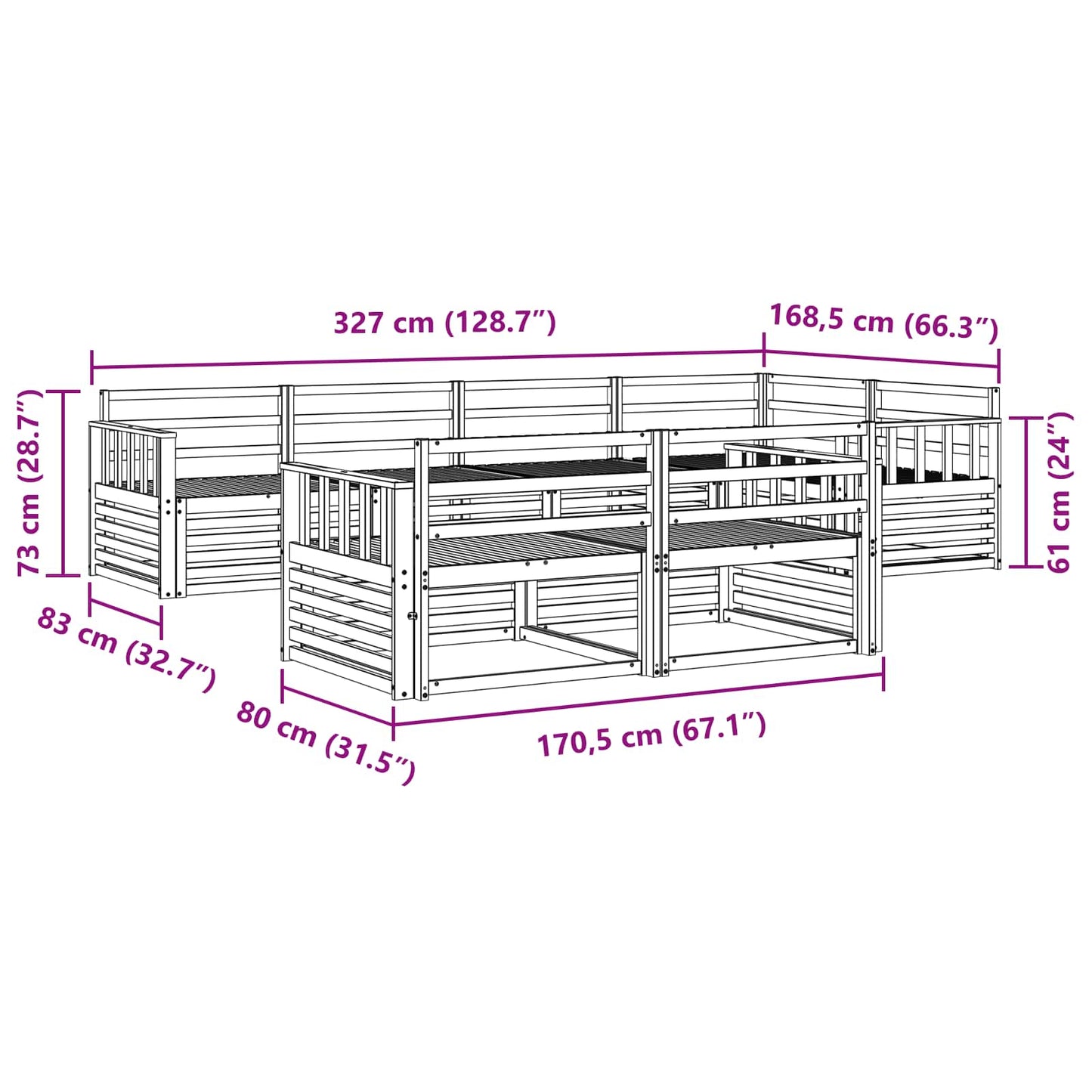 Utendørs sofa-sett 7 pcs Naturlig vidaXL