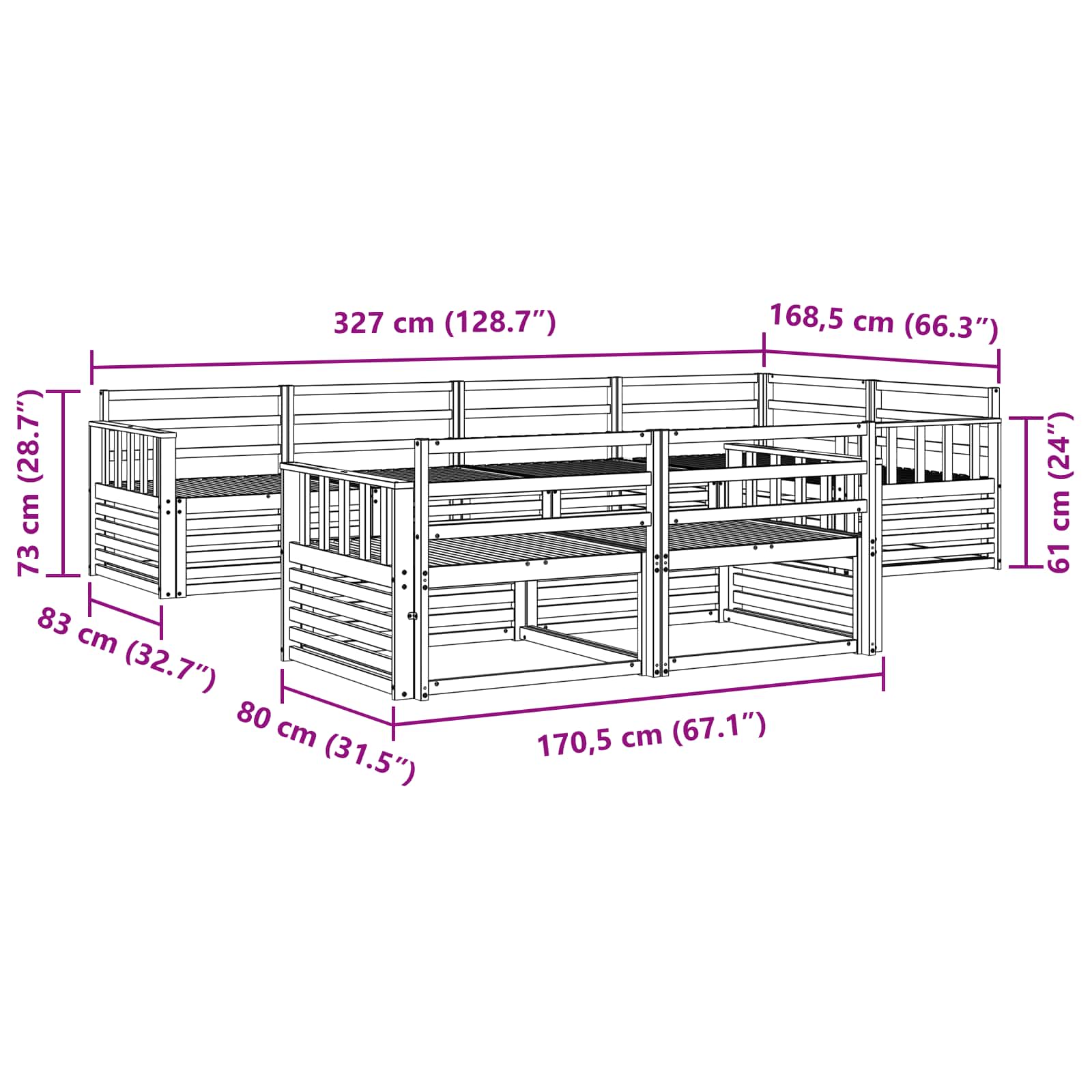 Utendørs sofa-sett 7 pcs Naturlig vidaXL
