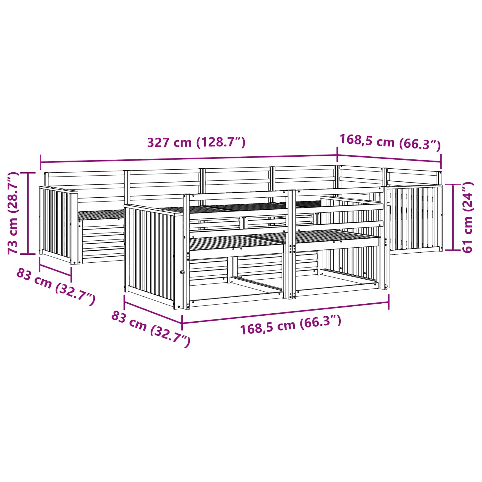 Utendørs sofa-sett 7 pcs Naturlig vidaXL