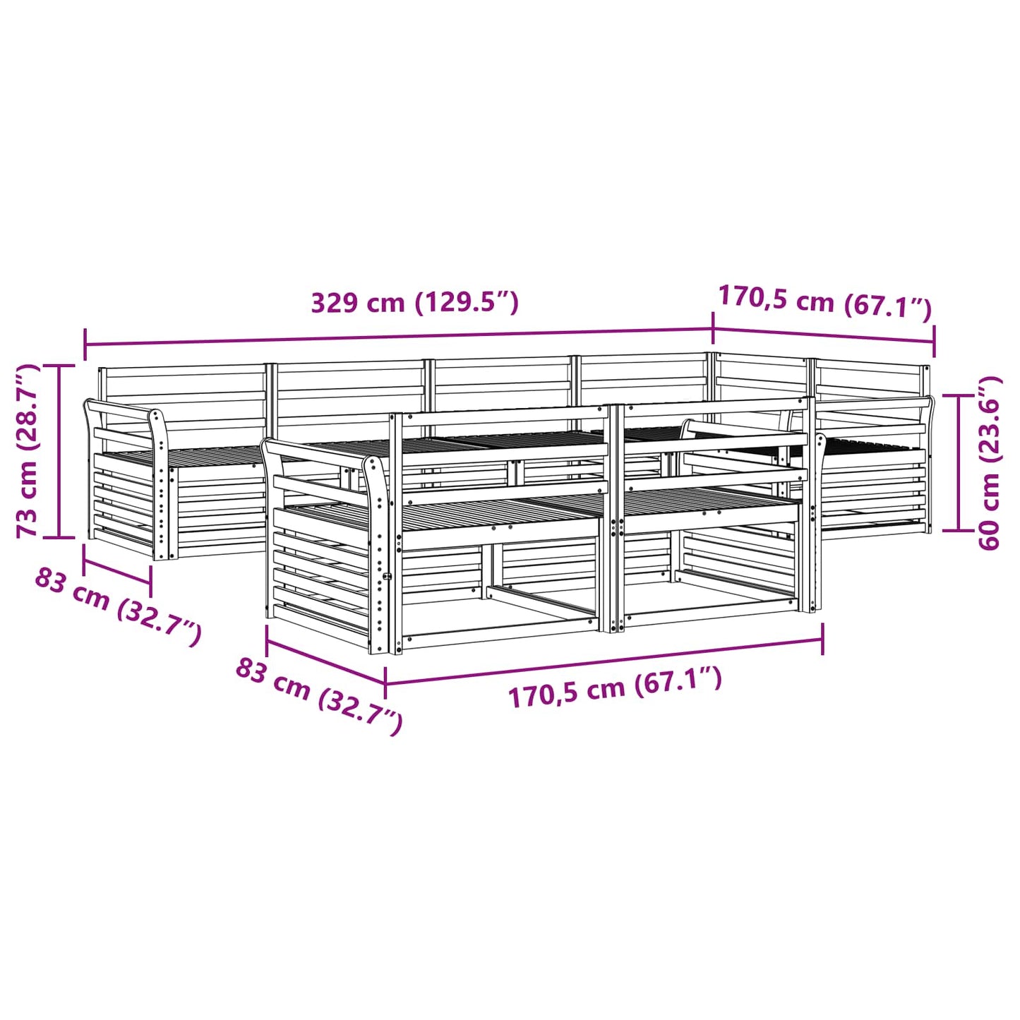 Utendørs sofa-sett 7 pcs Naturlig vidaXL