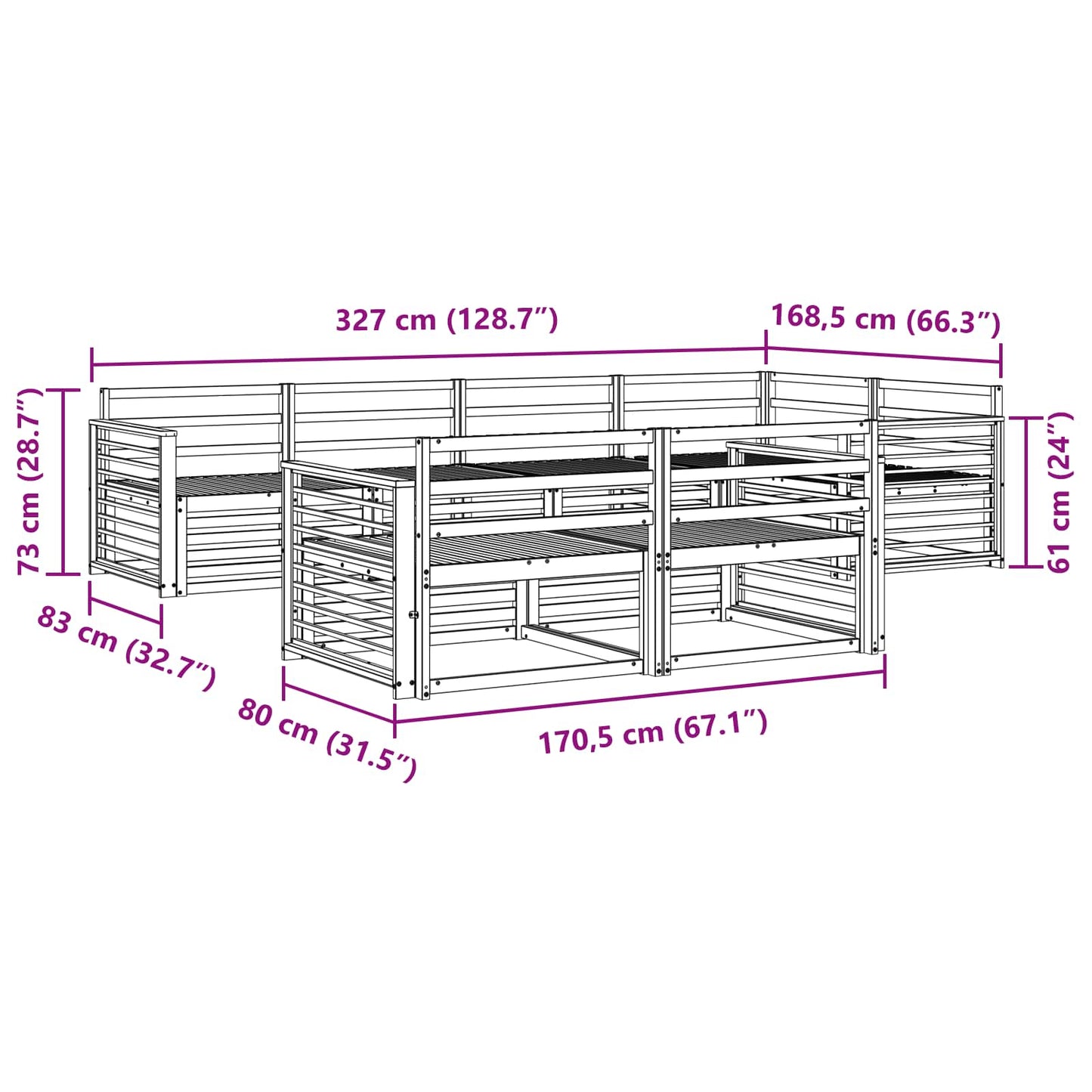 Utendørs sofa-sett 7 pcs Naturlig vidaXL