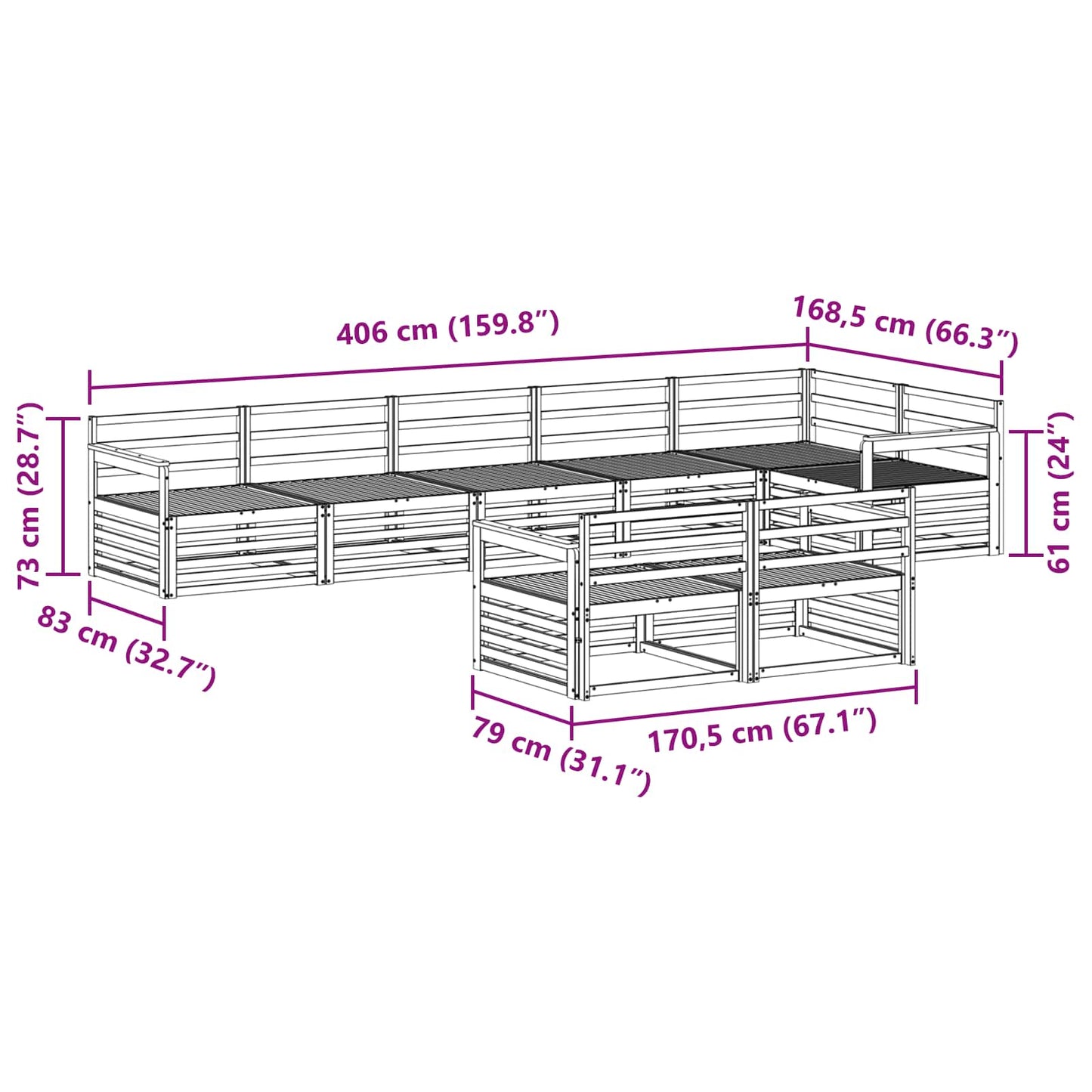 Utendørs sofa-sett 8 pcs Naturlig Solid akasietre
