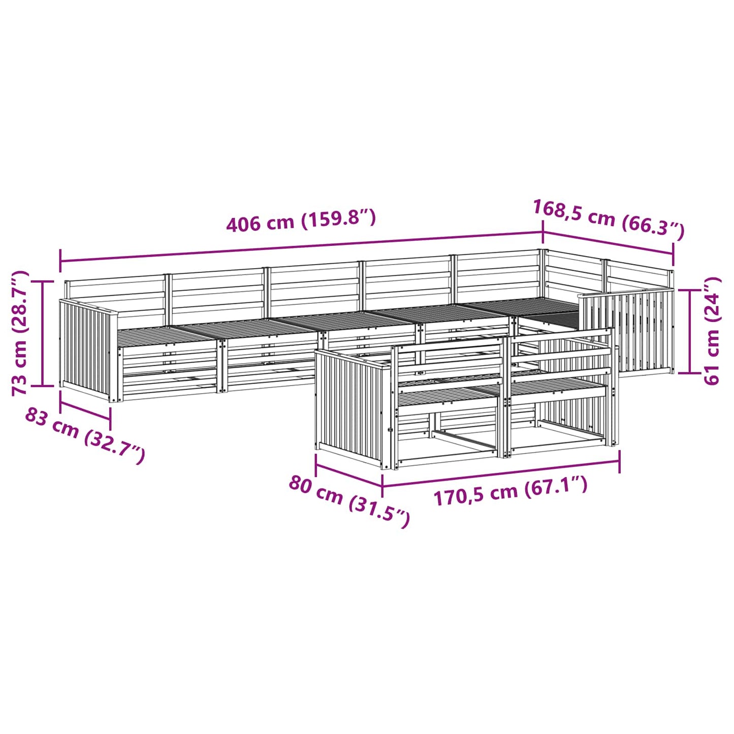 Utendørs sofa-sett 8 pcs Naturlig Solid akasietre
