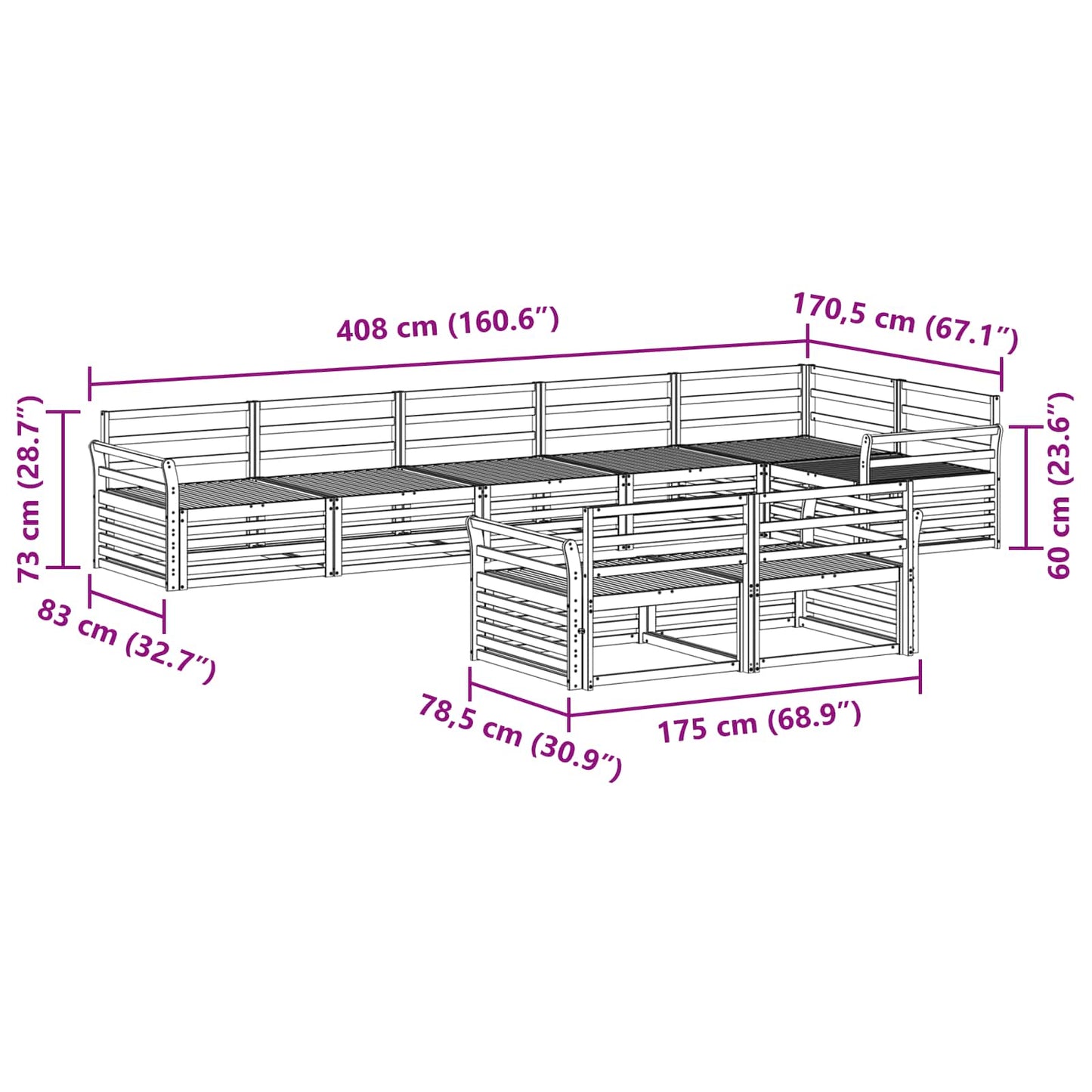 Utendørs sofa-sett 8 pcs Naturlig Solid akasietre