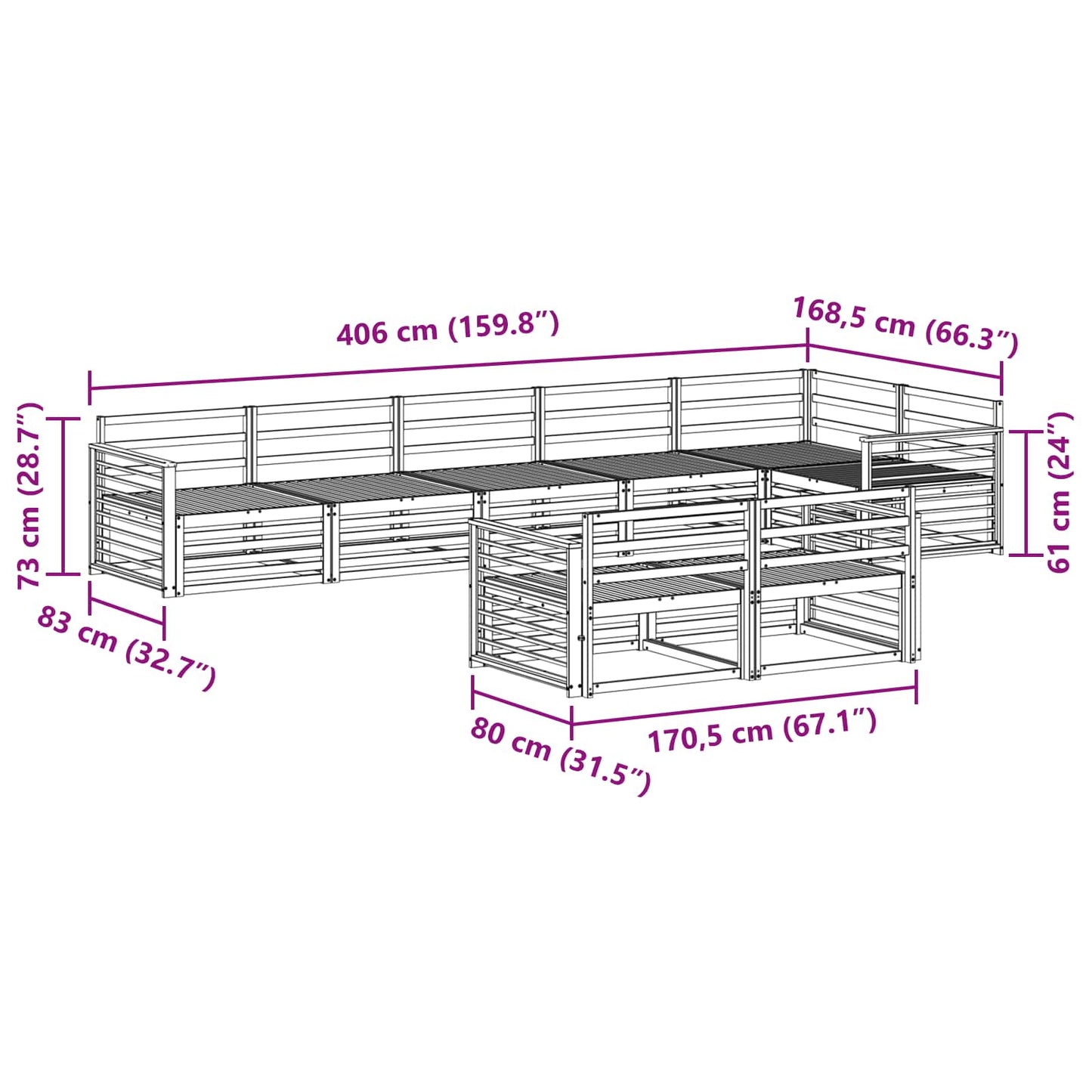 Utendørs sofa-sett 8 pcs Naturlig Solid akasietre