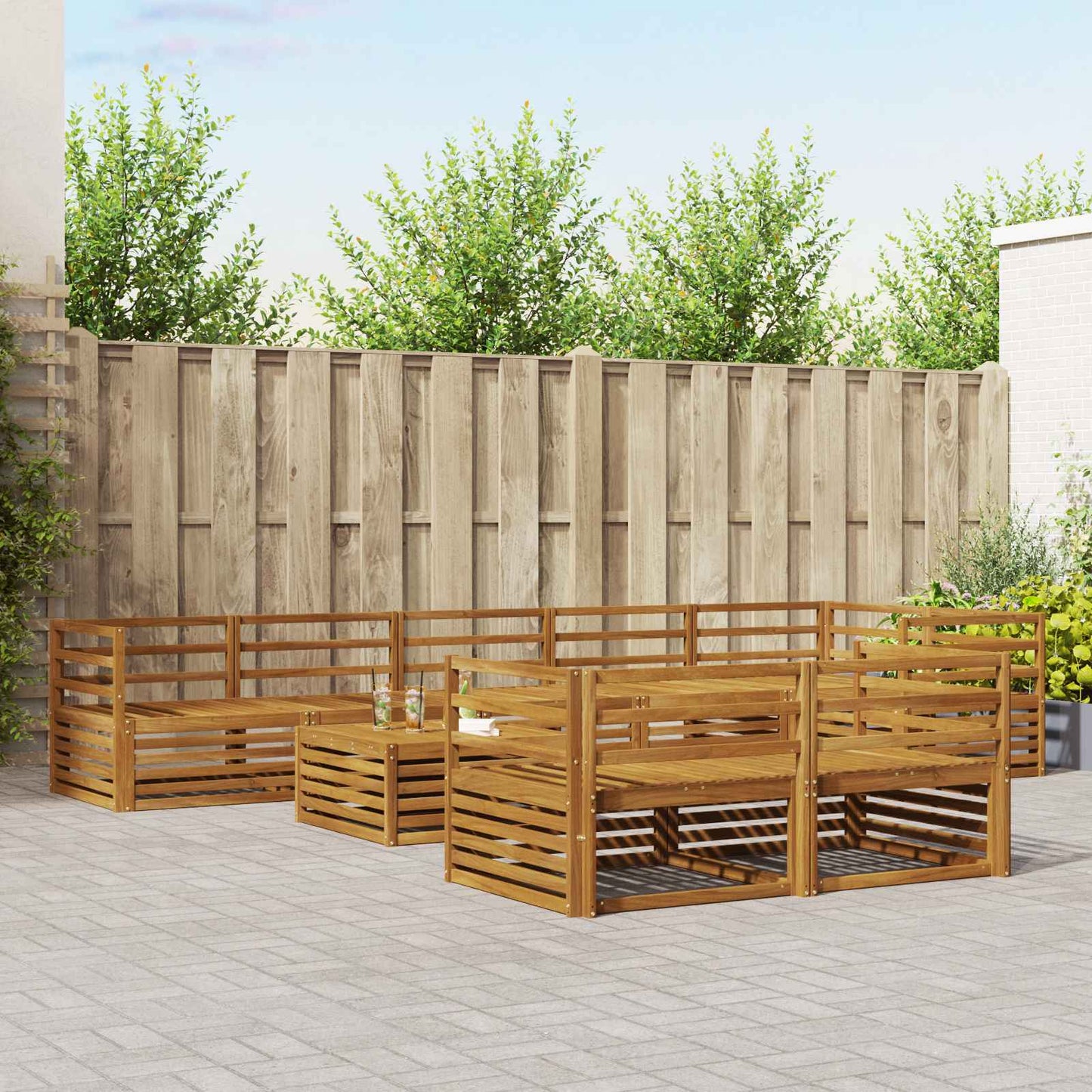 Utendørs sofa-sett 9 pcs Naturlig Solid akasietre