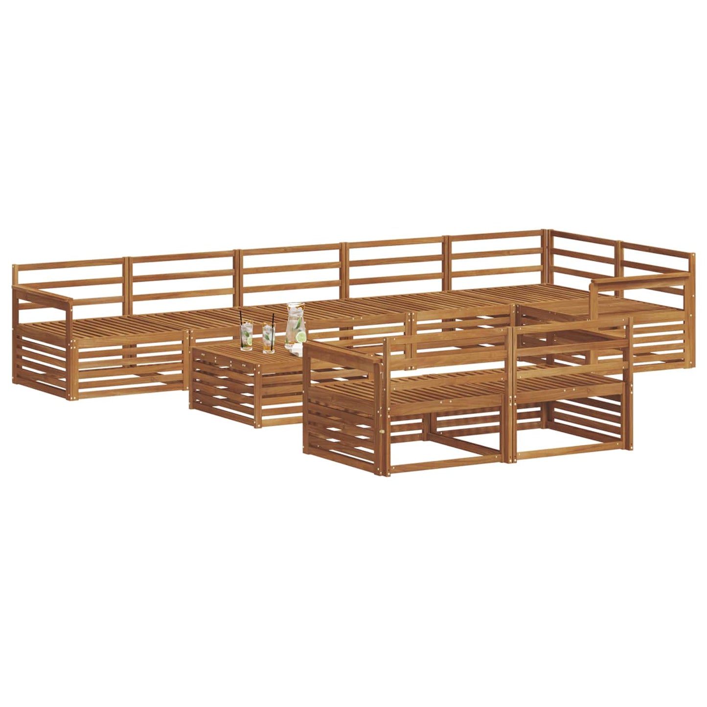 Utendørs sofa-sett 9 pcs Naturlig Solid akasietre