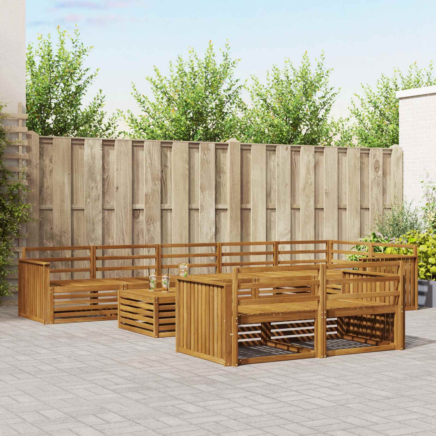 Utendørs sofa-sett 9 pcs Naturlig Solid akasietre