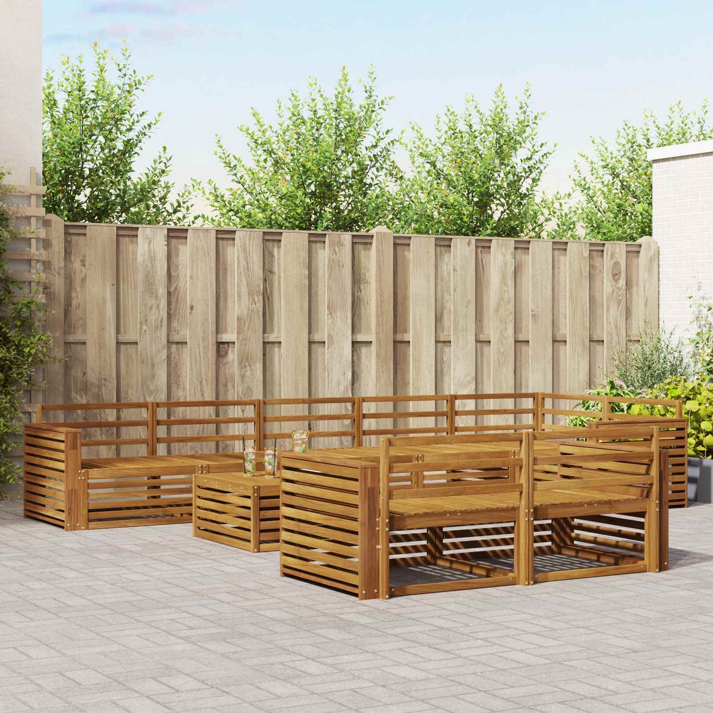 Utendørs sofa-sett 9 pcs Naturlig Solid akasietre