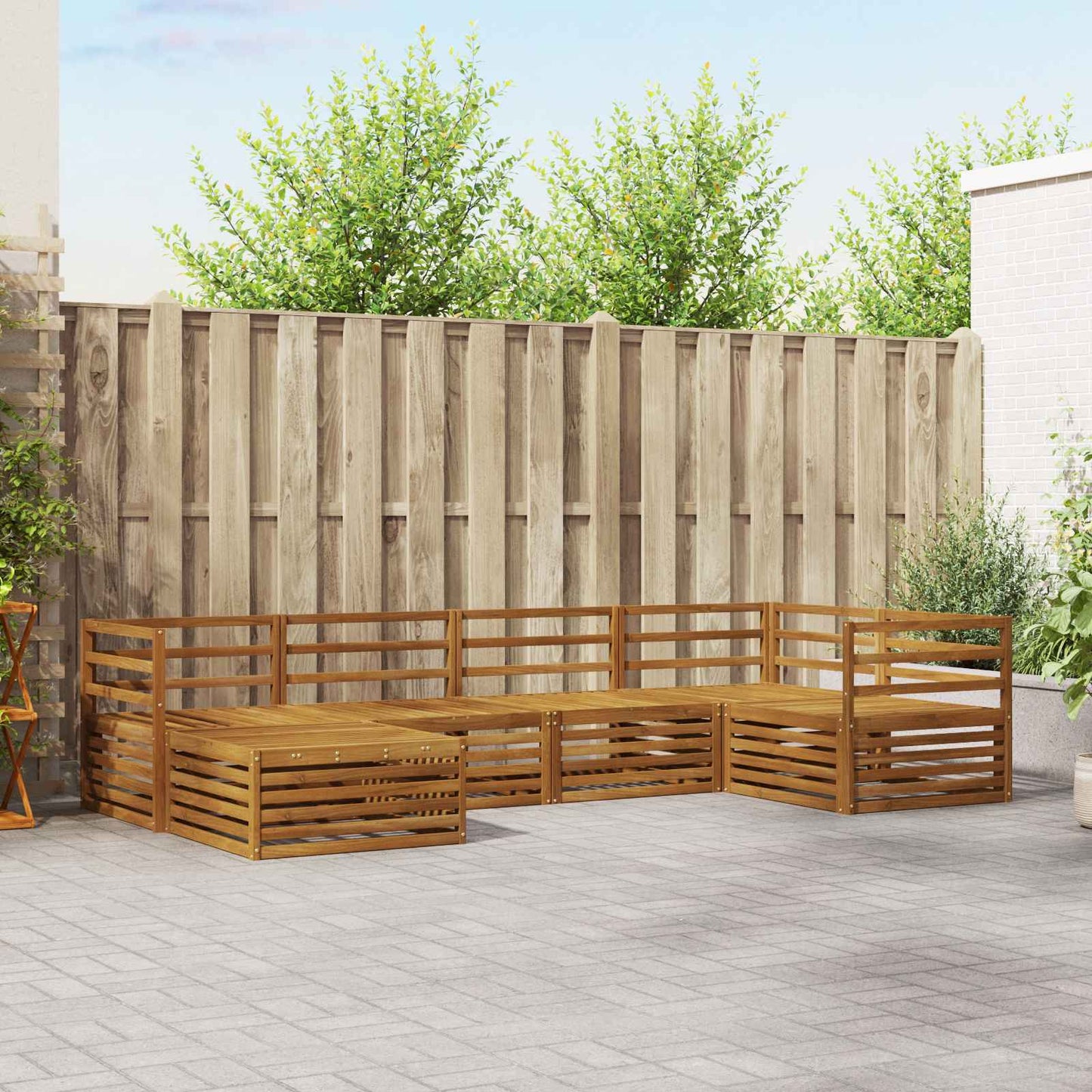 Utendørs sofa-sett 6 pcs Naturlig Solid akasietre