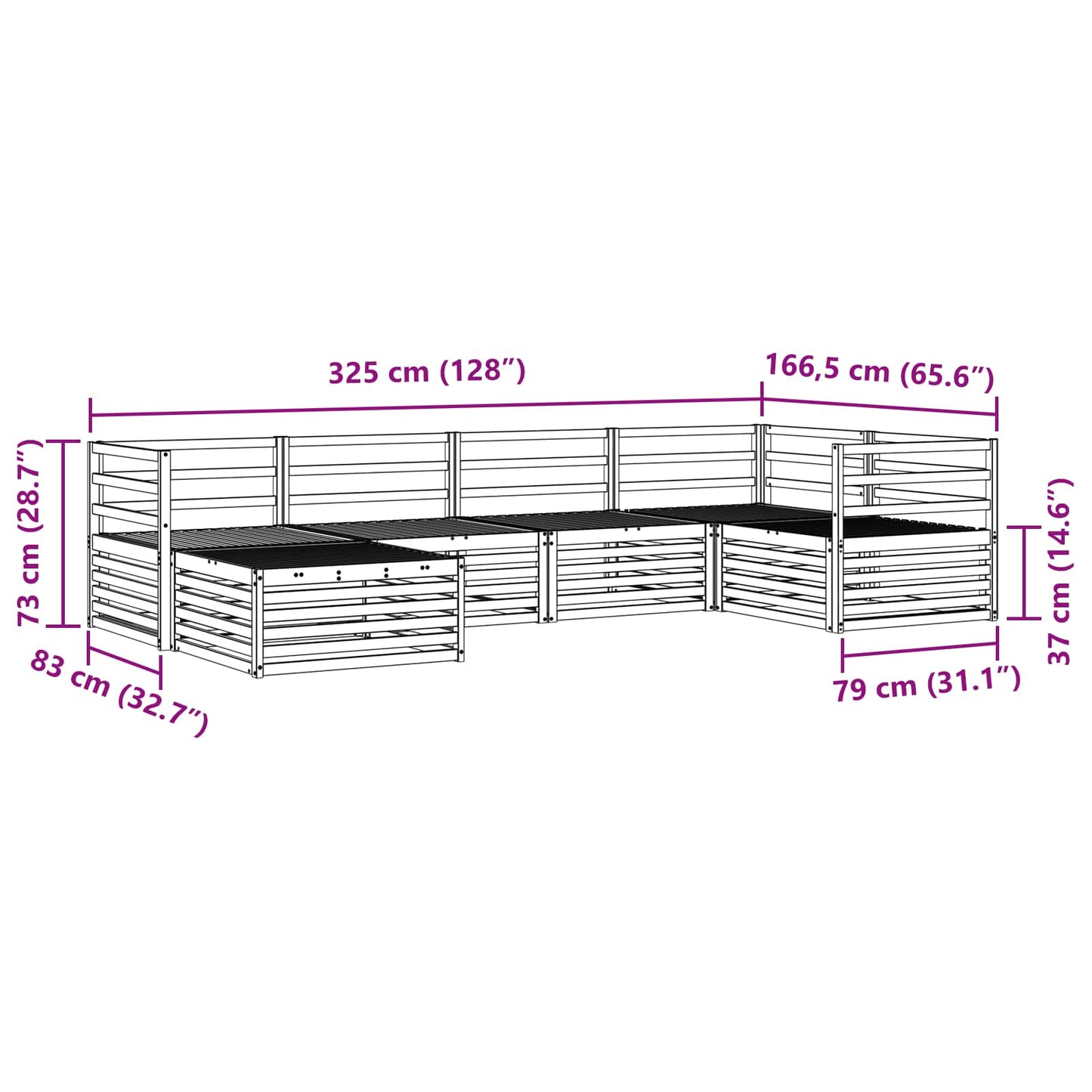 Utendørs sofa-sett 6 pcs Naturlig Solid akasietre