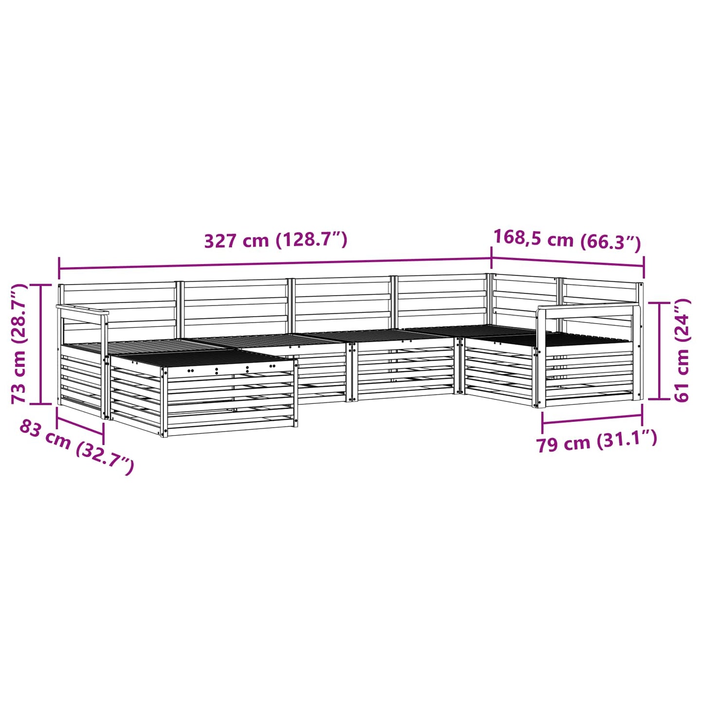 Utendørs sofa-sett 6 pcs Naturlig