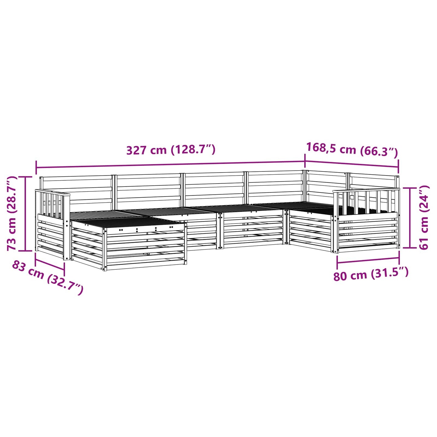 Utendørs sofa-sett 6 pcs Naturlig Solid akasietre