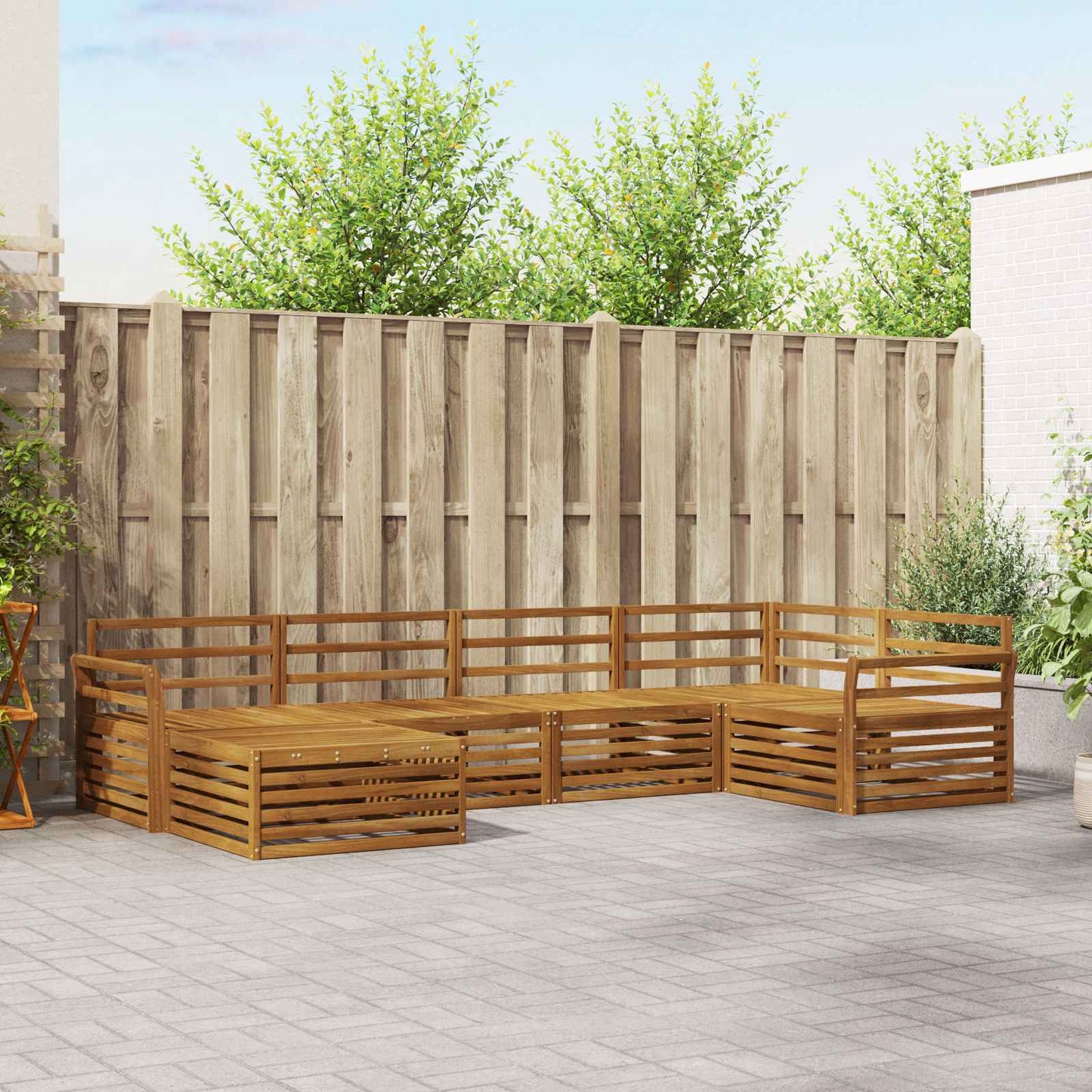 Utendørs sofa-sett 6 pcs Naturlig Solid akasietre