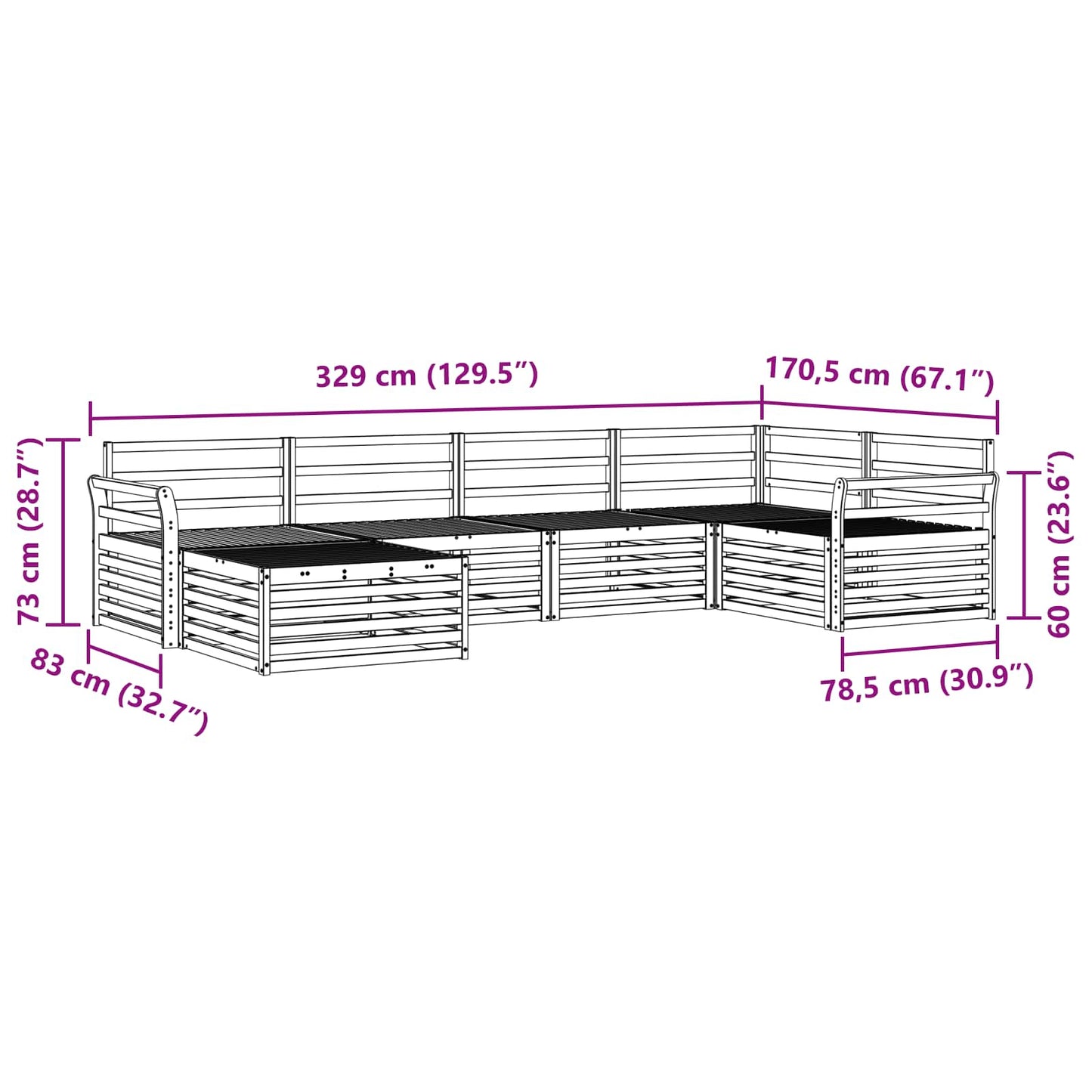 Utendørs sofa-sett 6 pcs Naturlig Solid akasietre