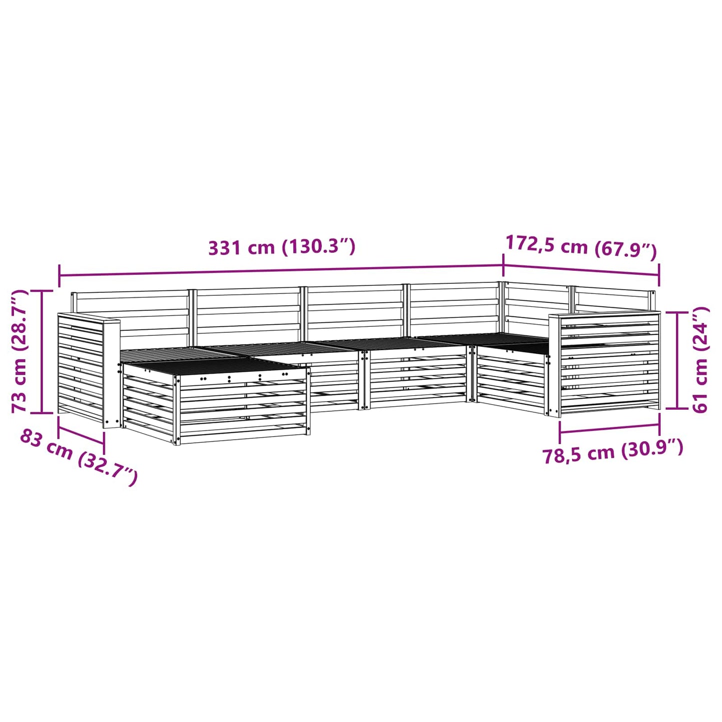 Utendørs sofa-sett 6 pcs Naturlig