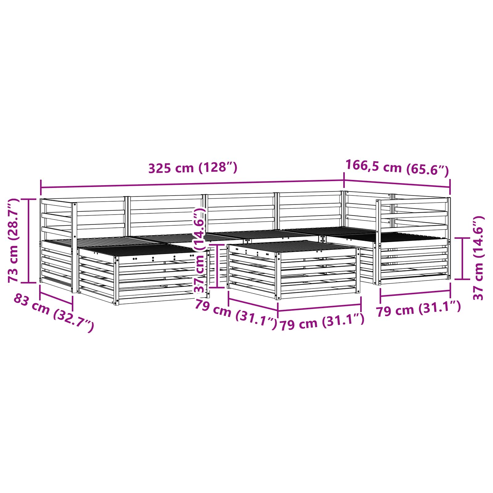 Utendørs sofa-sett 7 pcs Naturlig vidaXL