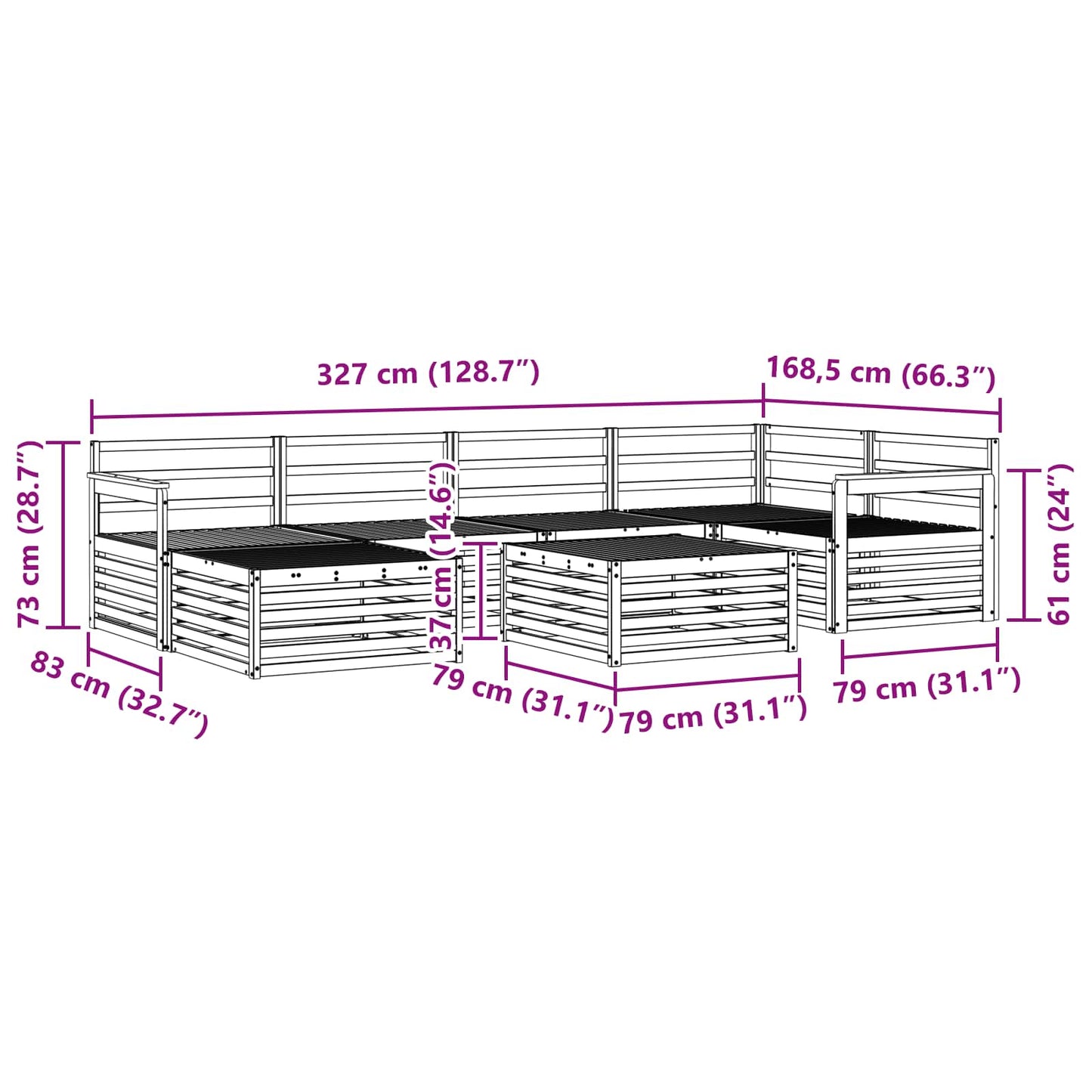 Utendørs sofa-sett 7 pcs Naturlig vidaXL
