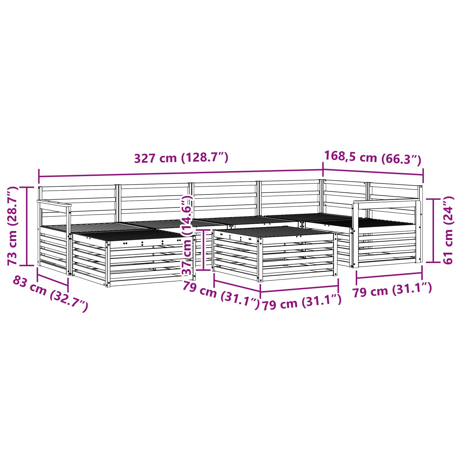 Utendørs sofa-sett 7 pcs Naturlig vidaXL