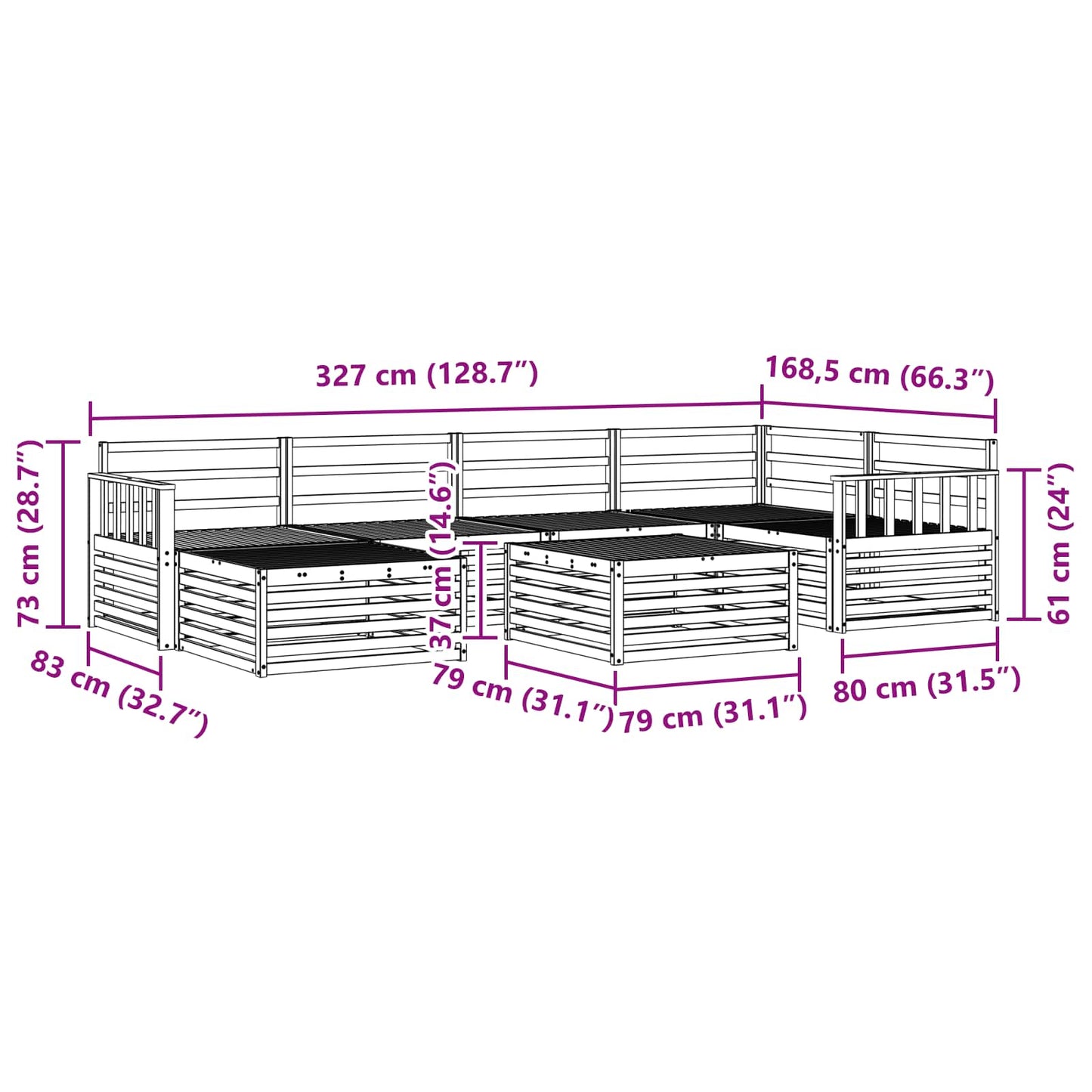 Utendørs sofa-sett 7 pcs Naturlig vidaXL