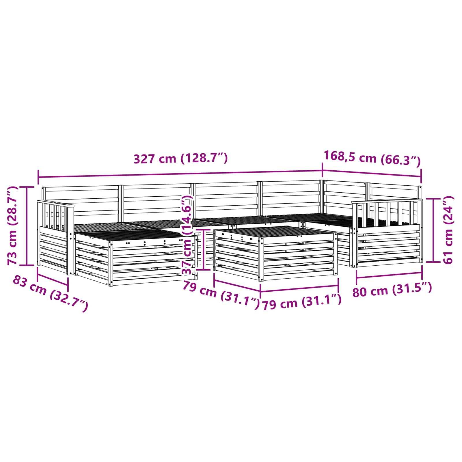 Utendørs sofa-sett 7 pcs Naturlig vidaXL