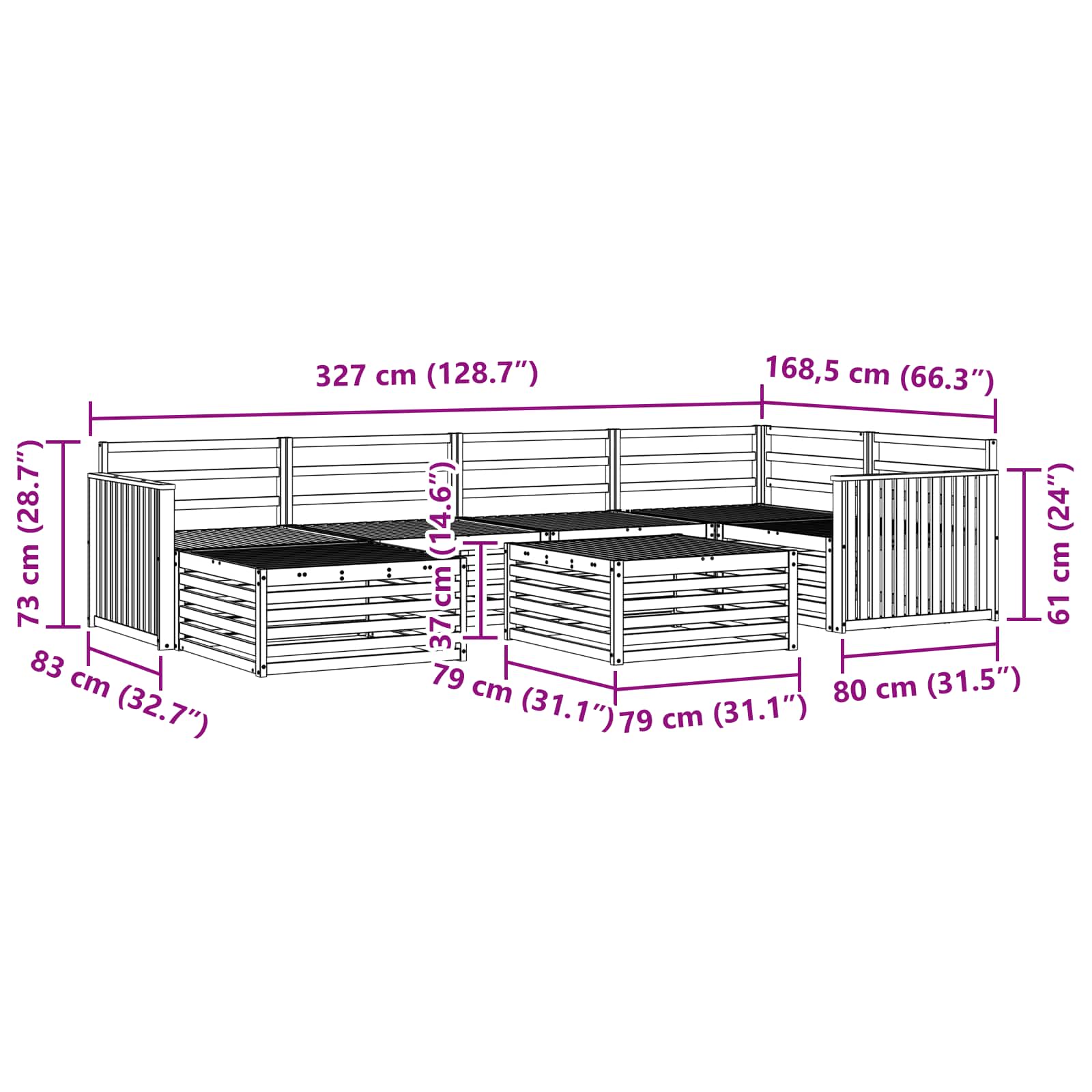 Utendørs sofa-sett 7 pcs Naturlig vidaXL