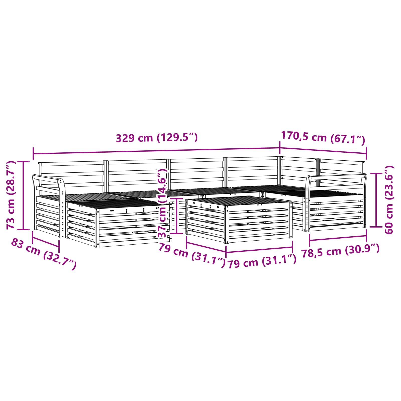 Utendørs sofa-sett 7 pcs Naturlig vidaXL
