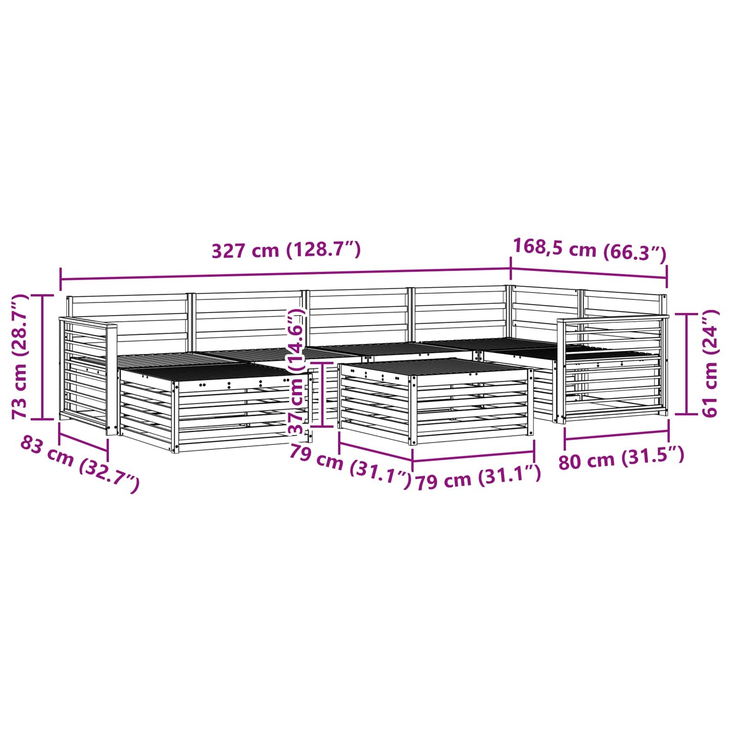 Utendørs sofa-sett 7 pcs Naturlig vidaXL