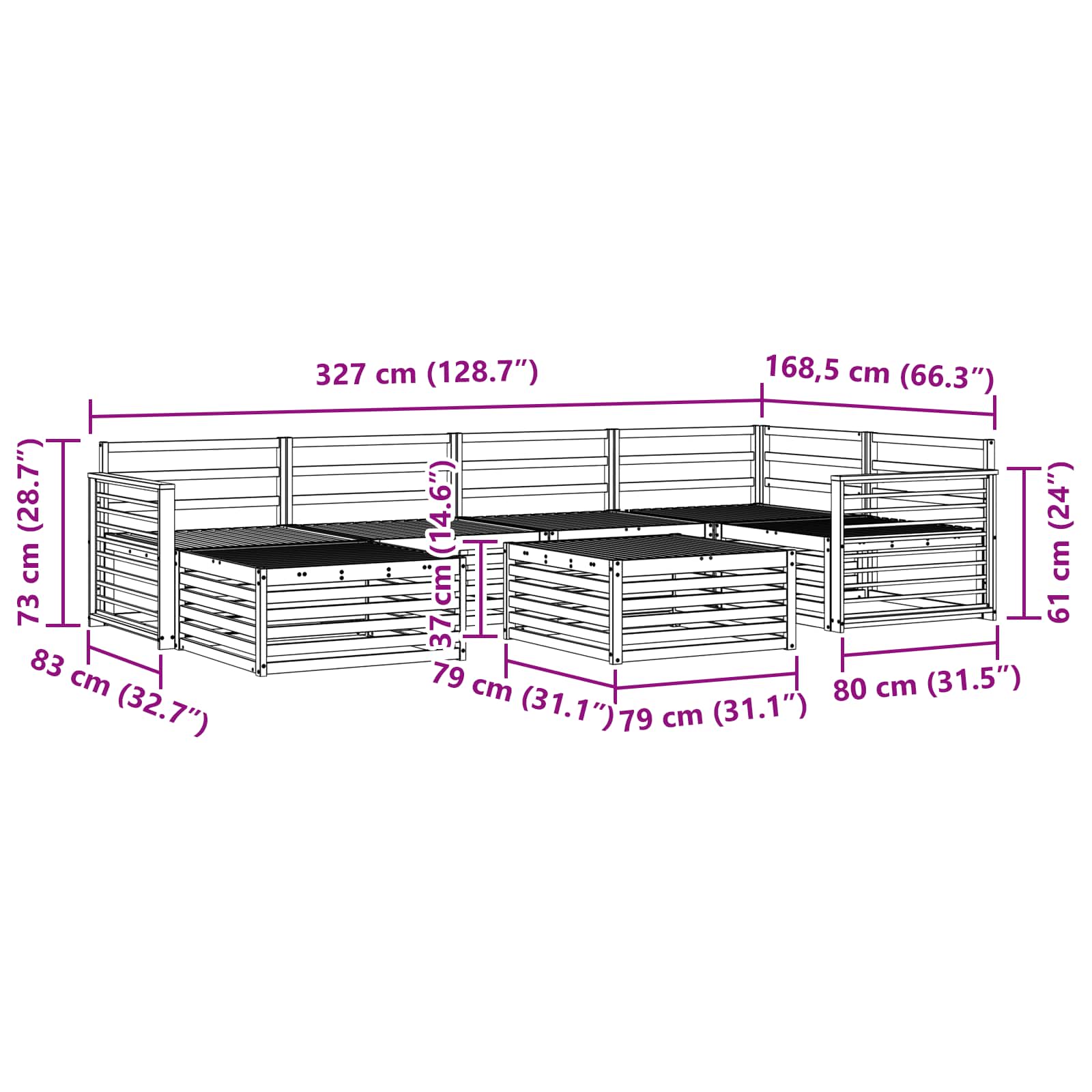 Utendørs sofa-sett 7 pcs Naturlig vidaXL