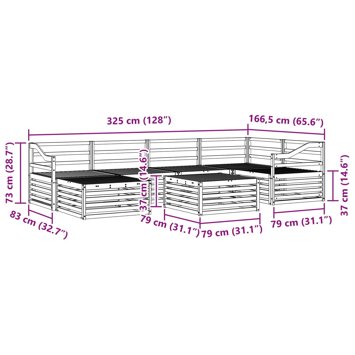 Utendørs sofa-sett 7 pcs Naturlig vidaXL
