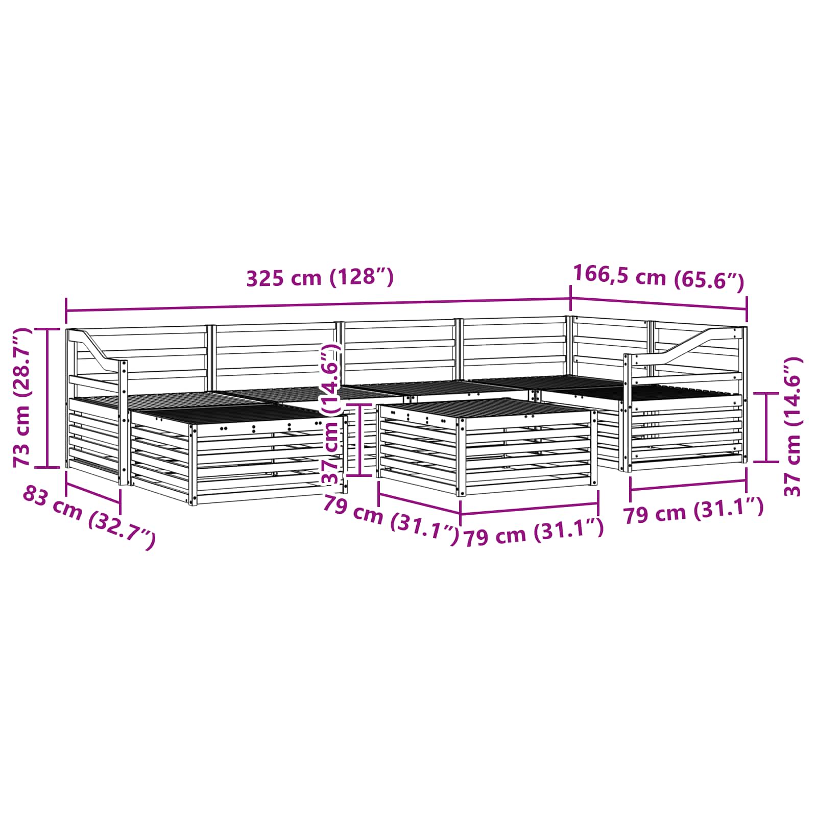 Utendørs sofa-sett 7 pcs Naturlig vidaXL