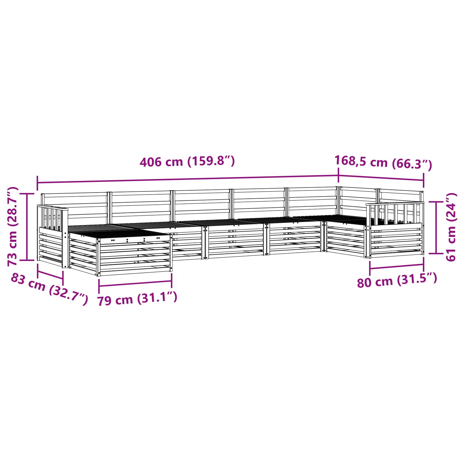 Sofasett 7 pcs Naturlig Solid akasietre vidaXL