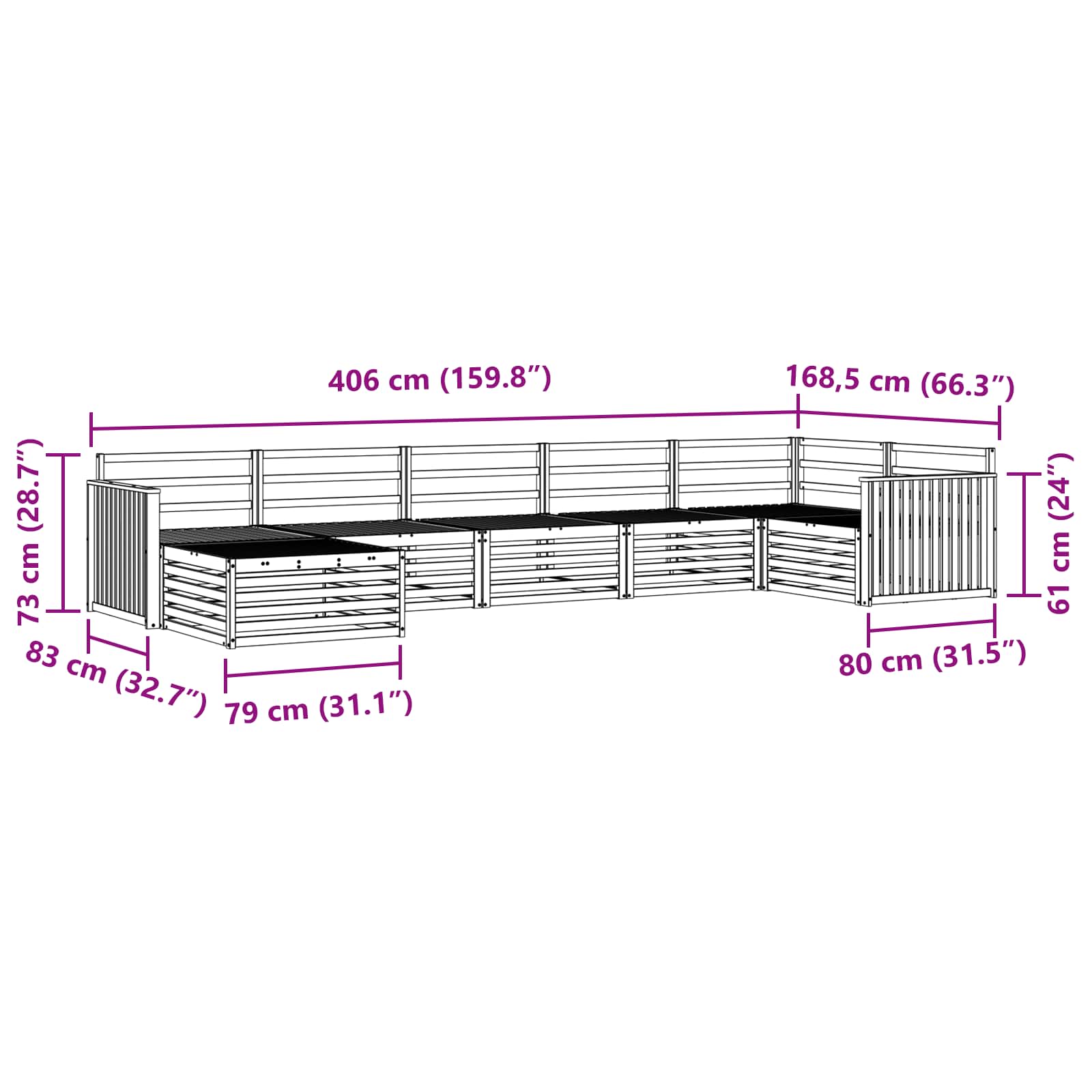 Sofasett 7 pcs Naturlig Solid akasietre vidaXL