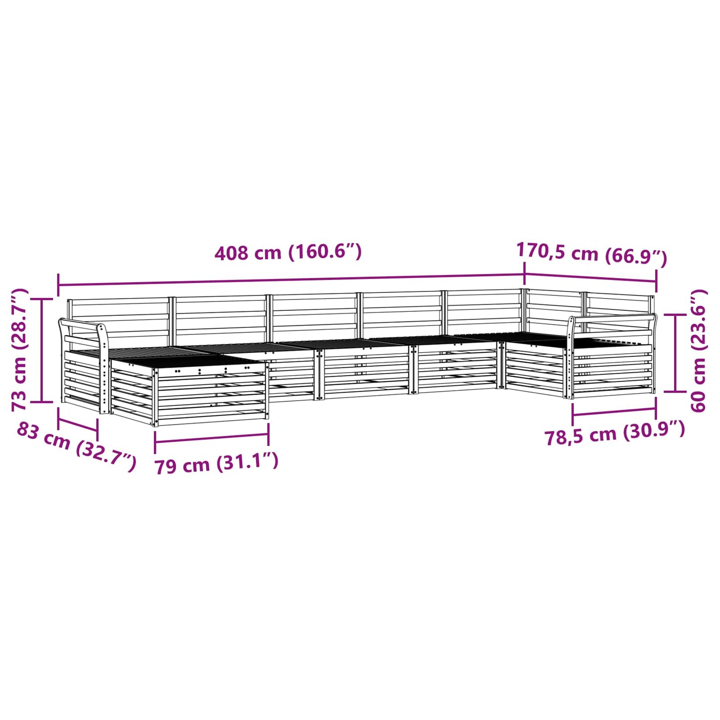 Sofasett 7 pcs Naturlig Solid akasietre vidaXL