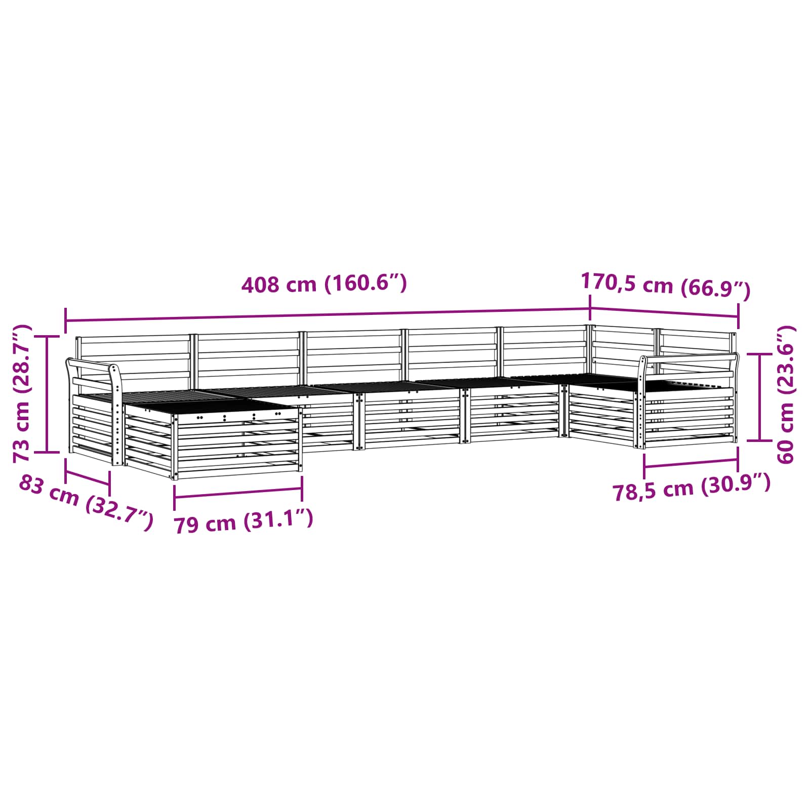 Sofasett 7 pcs Naturlig Solid akasietre vidaXL
