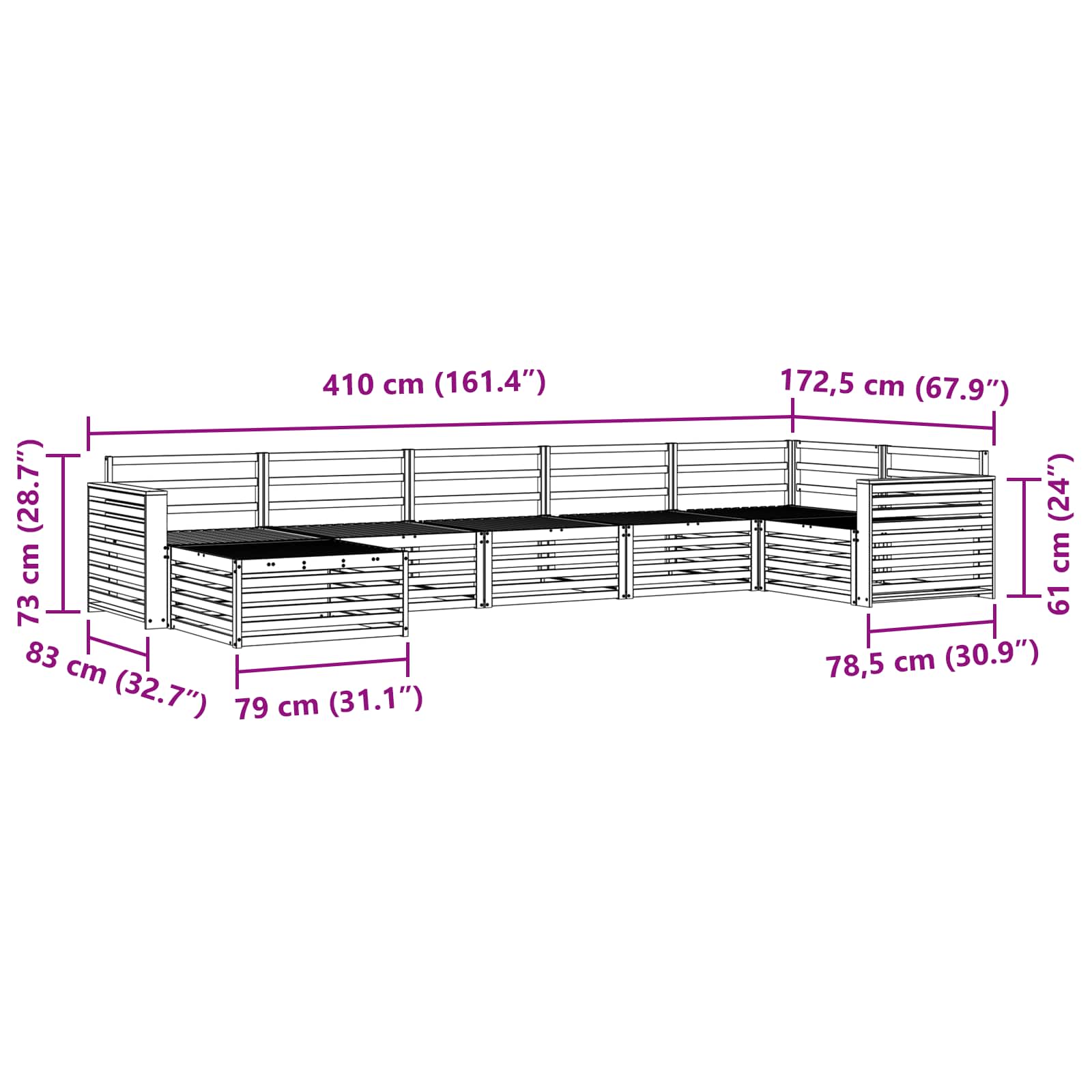 Sofasett 7 pcs Naturlig Solid akasietre vidaXL