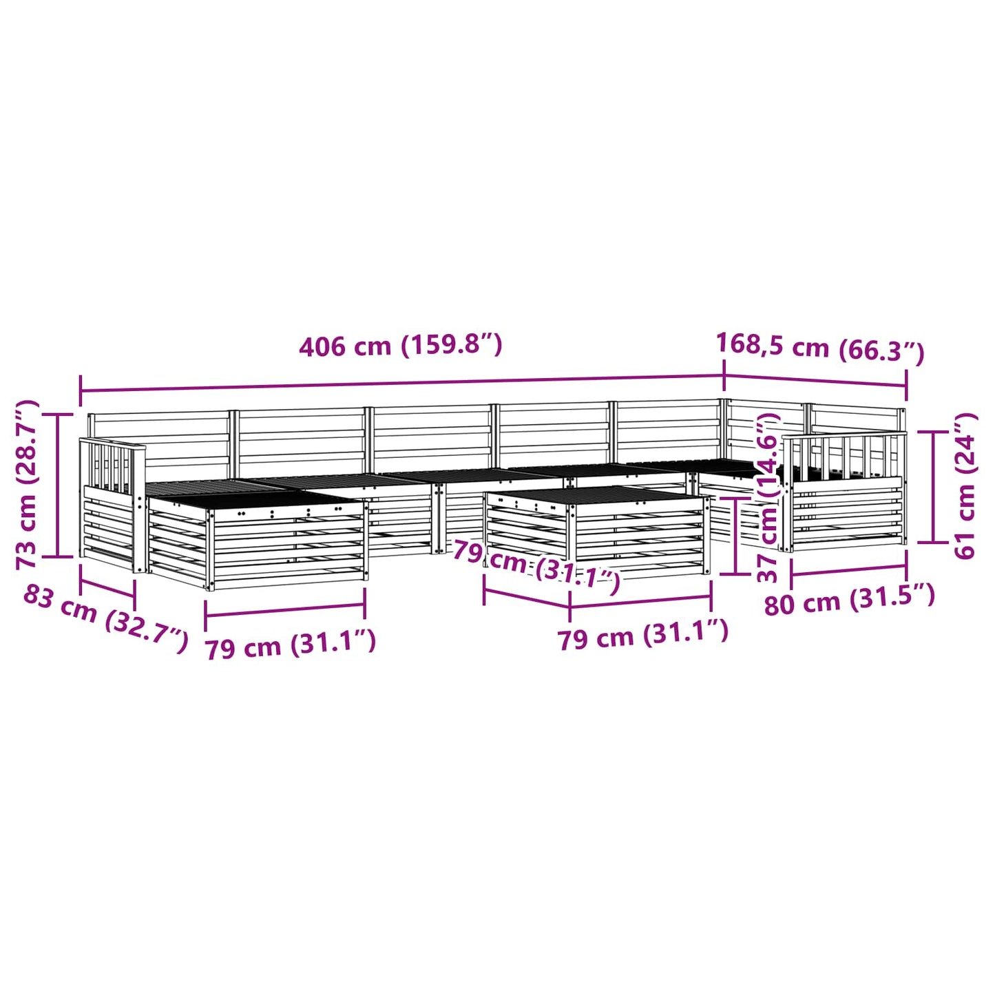 Sofasett 8 pcs Naturlig Solid akasietre vidaXL